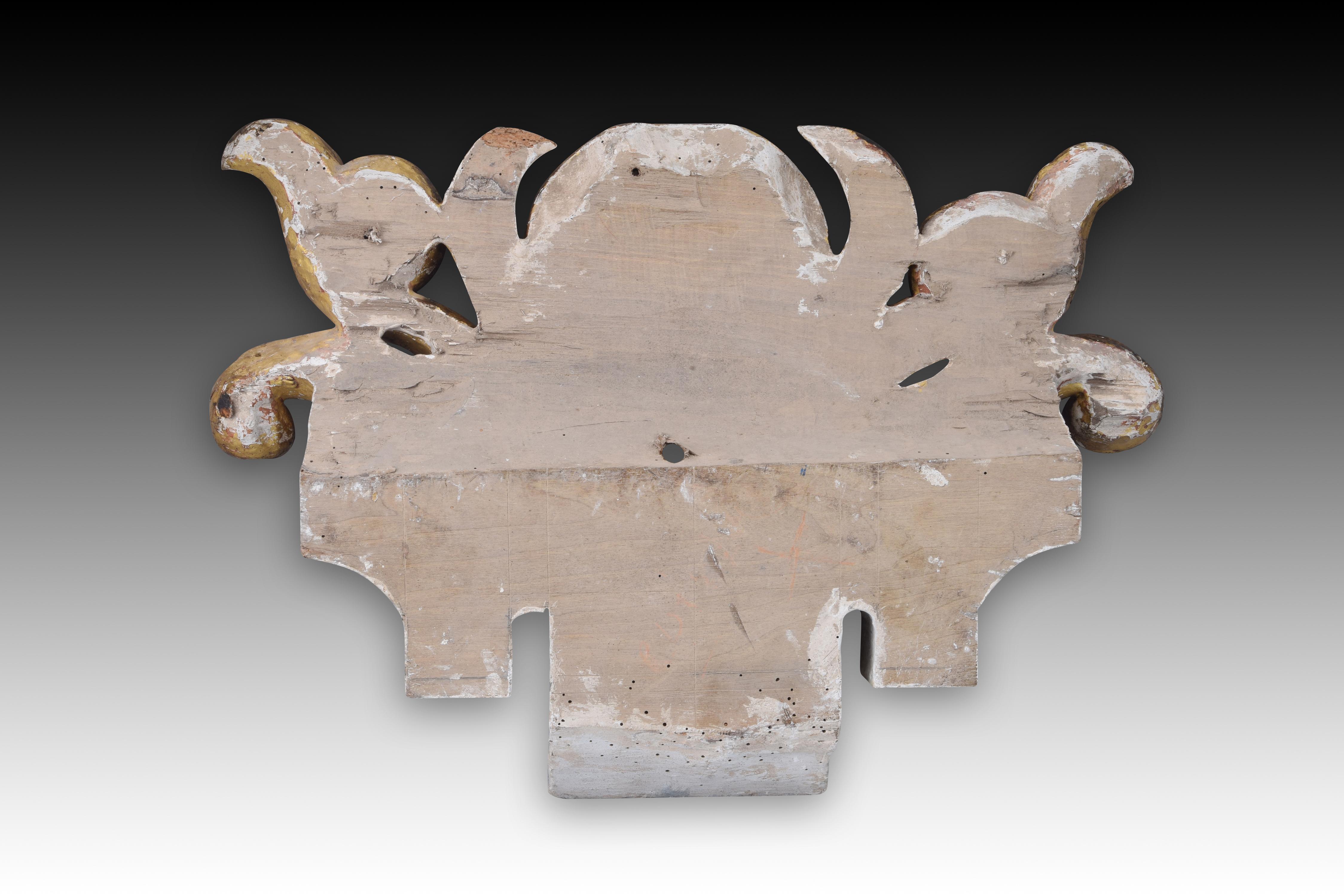Spanish Decorative top part. Wood. Possibly spanish school, 17th century For Sale