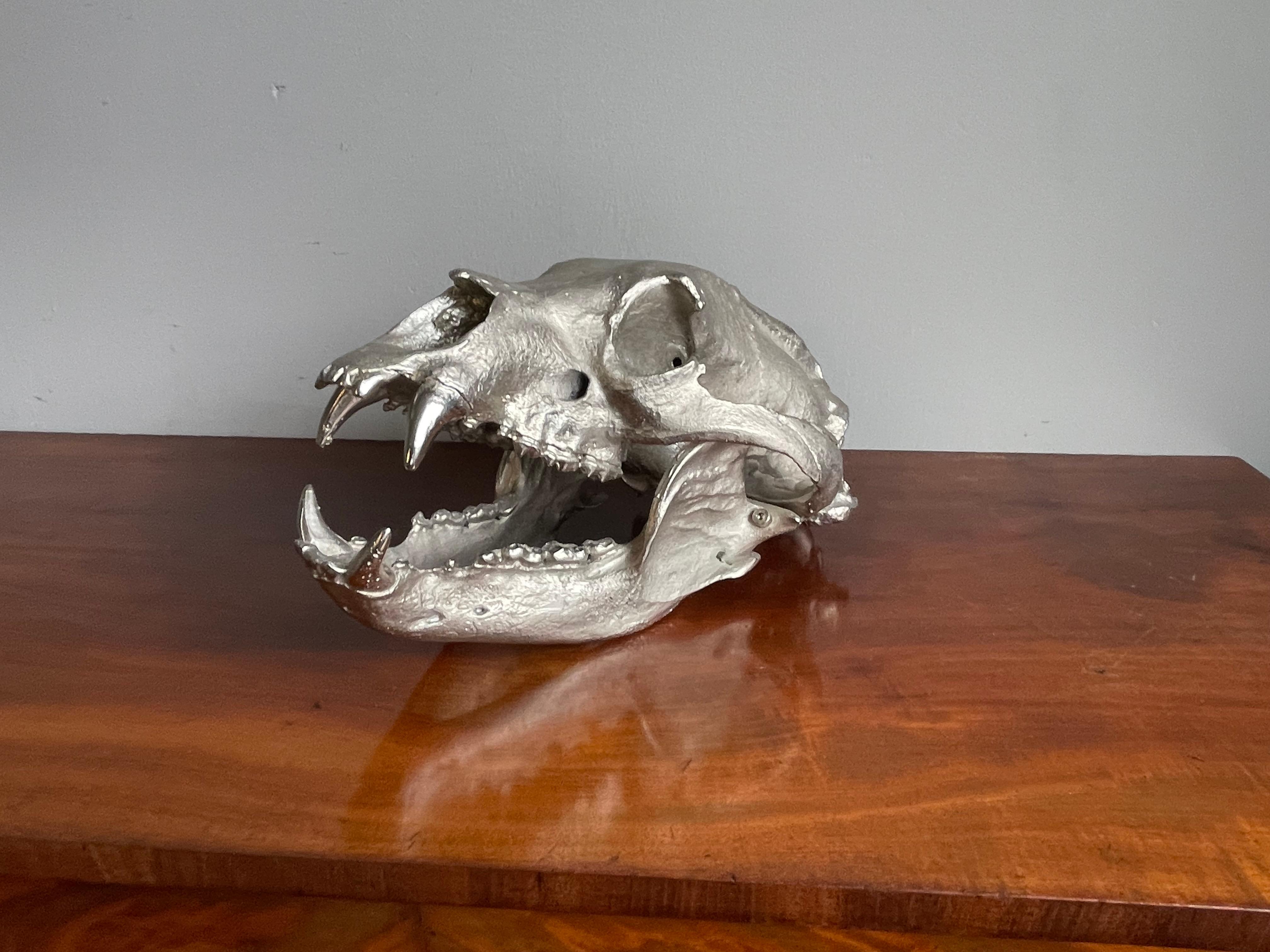 Decorative & Top Quality Made, Matt Chrome Painted Bronze Bear Skull Sculpture For Sale 1