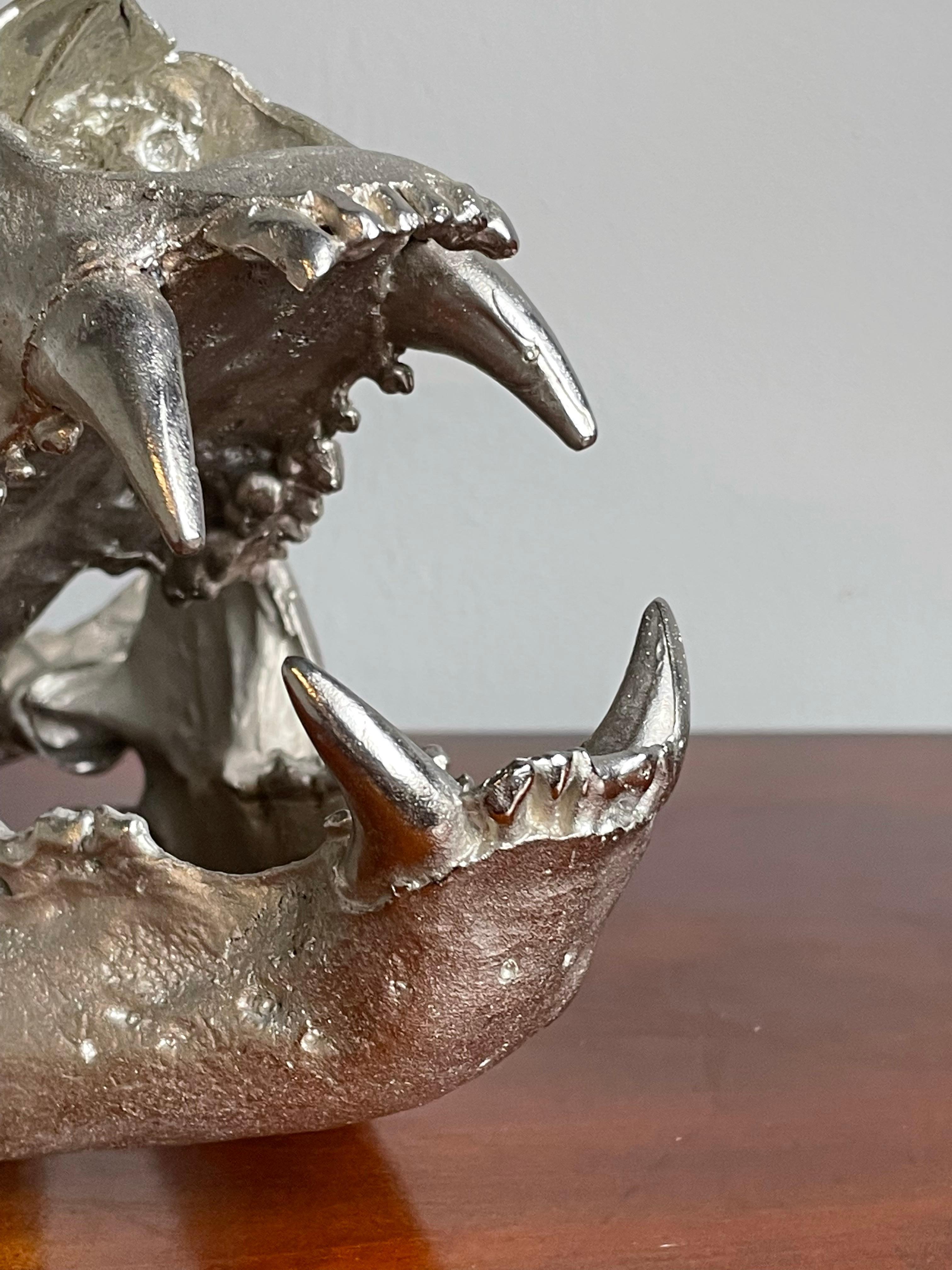 Decorative & Top Quality Made, Matt Chrome Painted Bronze Bear Skull Sculpture For Sale 2