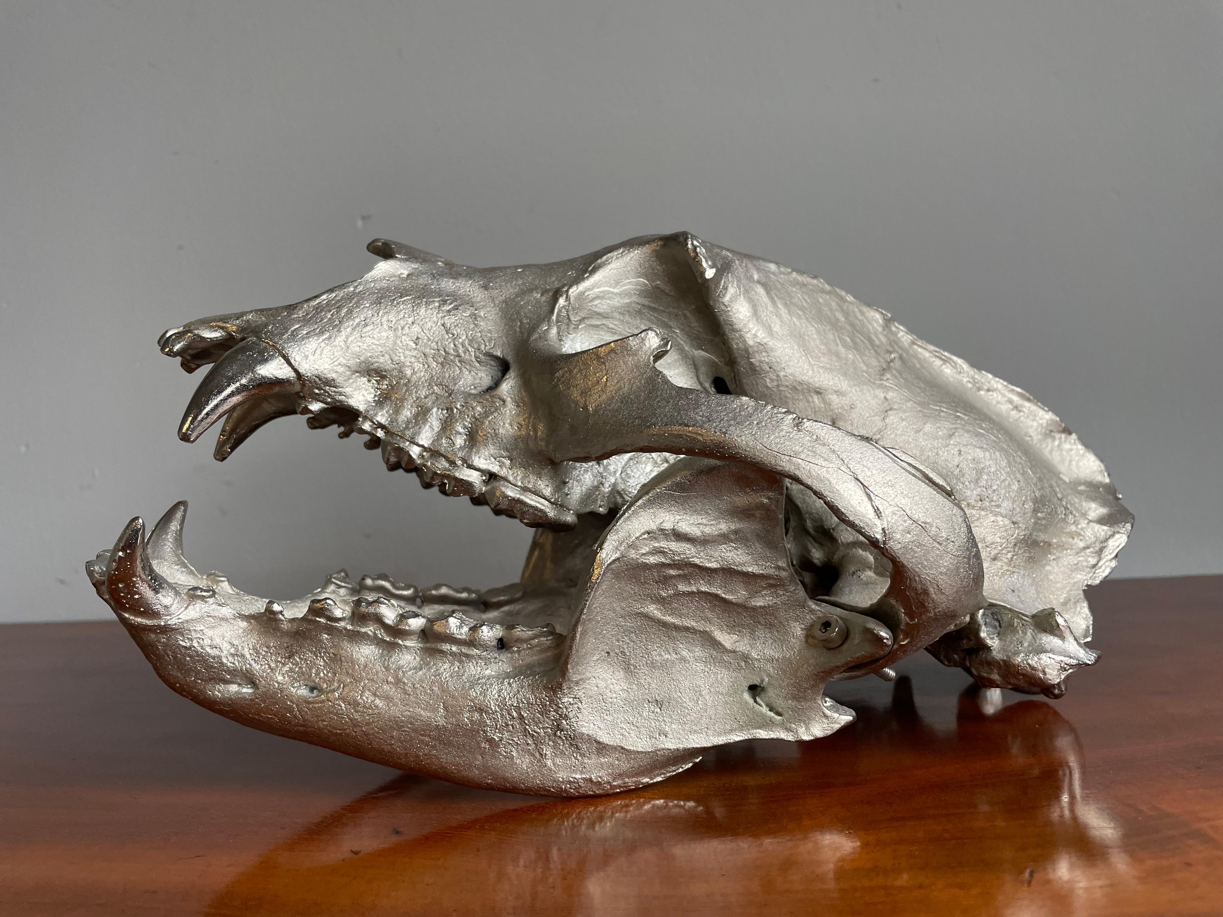 Decorative & Top Quality Made, Matt Chrome Painted Bronze Bear Skull Sculpture For Sale 3