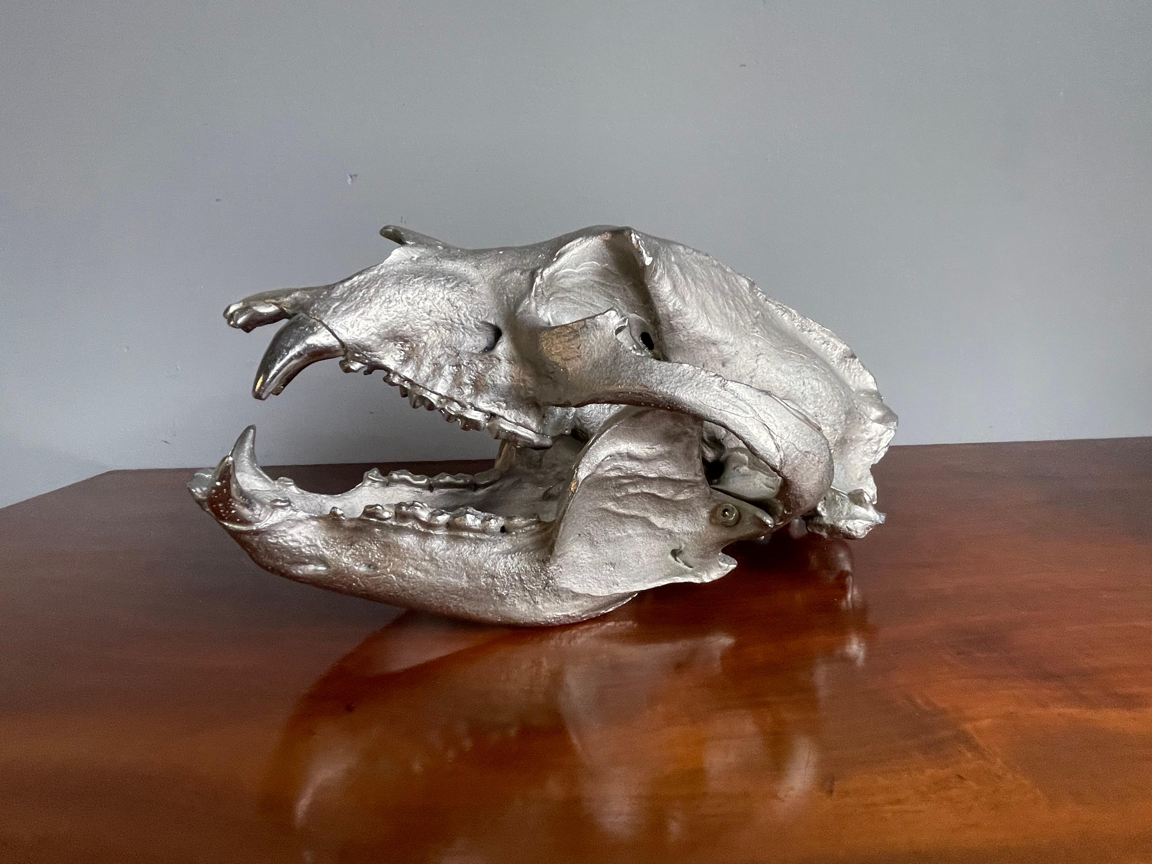 Réplique exacte d'un crâne d'ours noir, coulée en bronze.

Ce crâne en bronze, cool et fabriqué à la main, est la réplique exacte d'un crâne d'ours noir. Moins de 20 ont été fabriqués et il y a environ cinq ans, ils sont entrés en notre possession