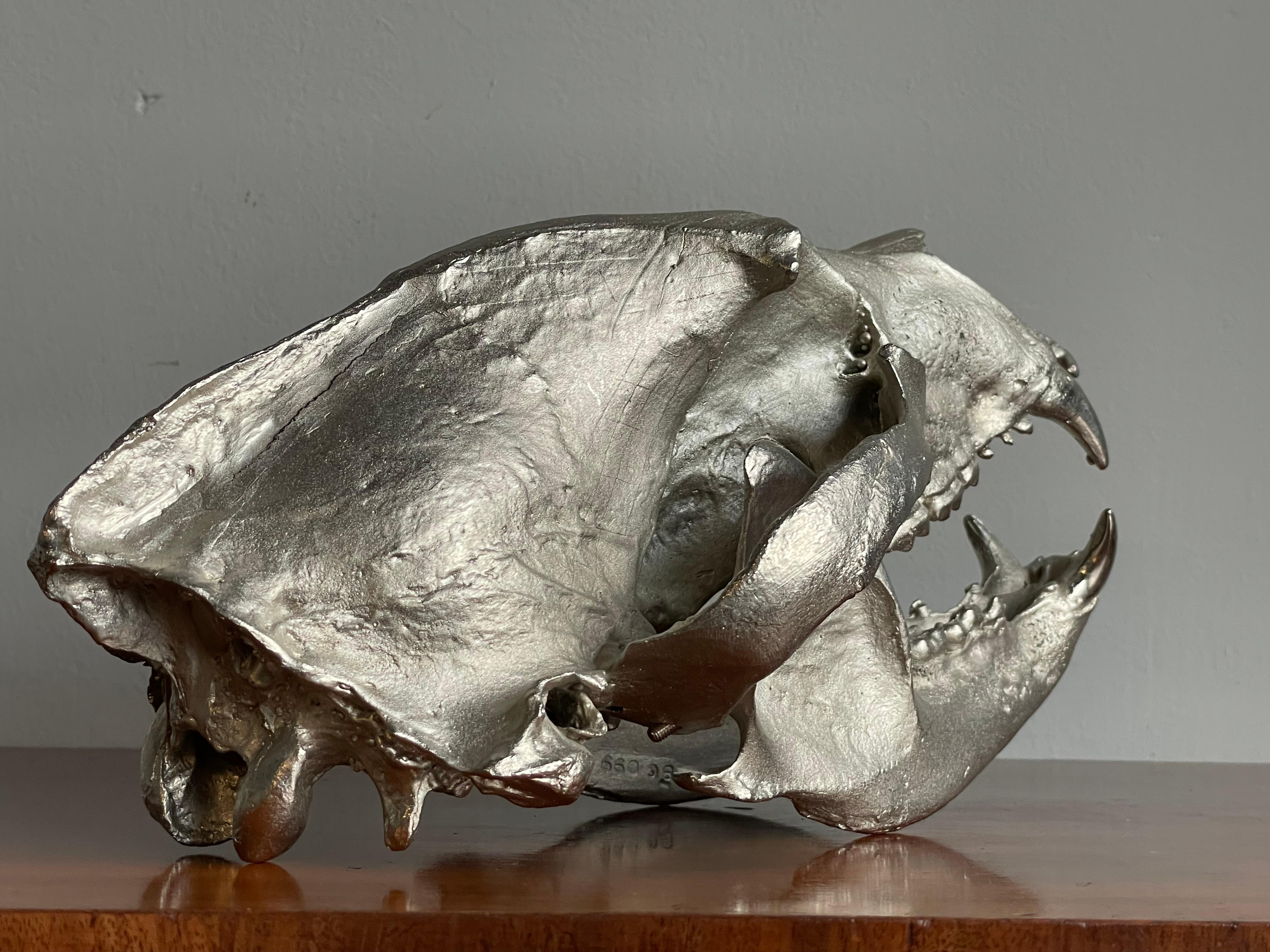 Italian Decorative & Top Quality Made, Matt Chrome Painted Bronze Bear Skull Sculpture For Sale