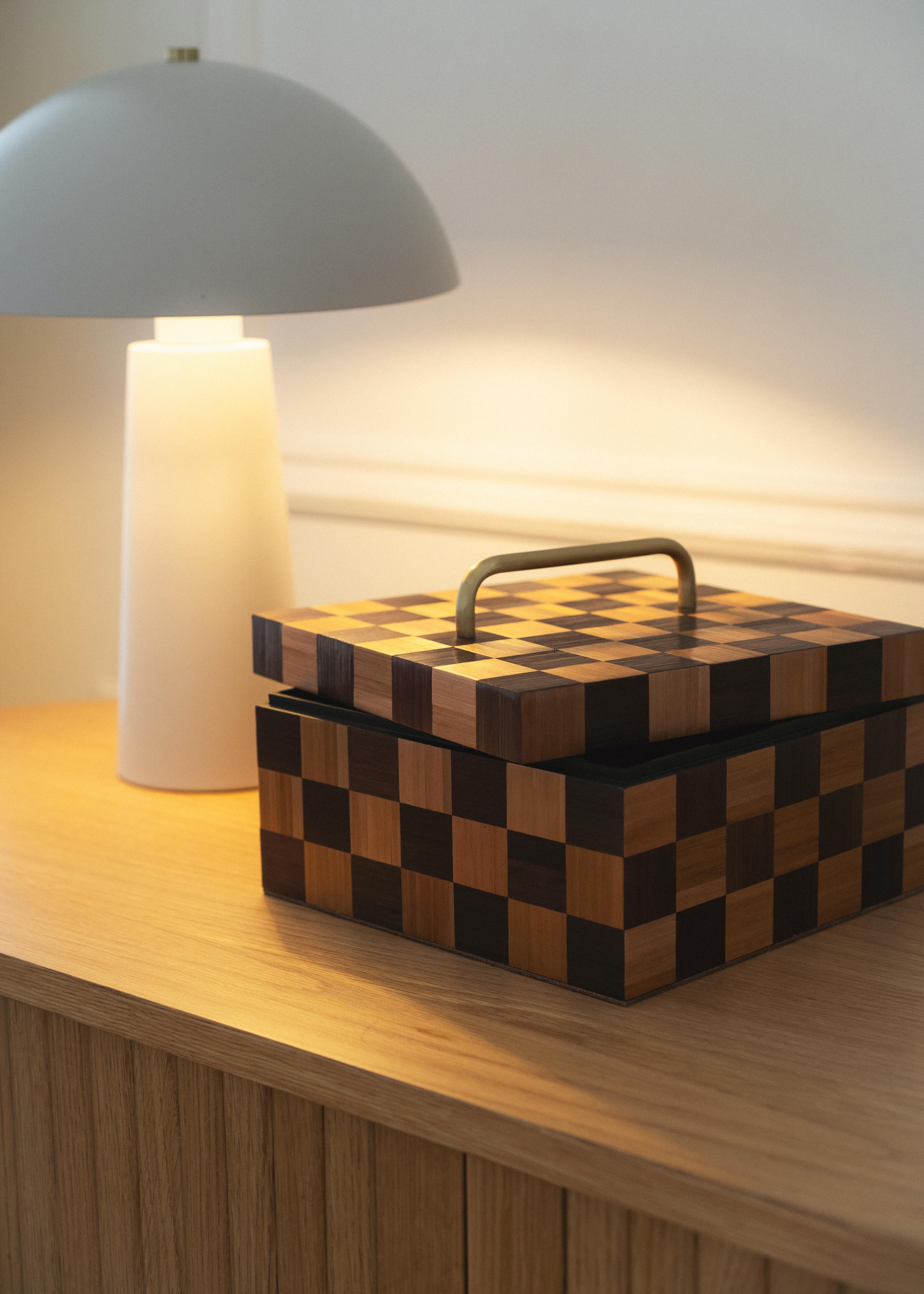 Caja del Tesoro Decorativa con Marquetería de Paja Artesanal Beige Marrón a Cuadros Artes y manualidades en venta