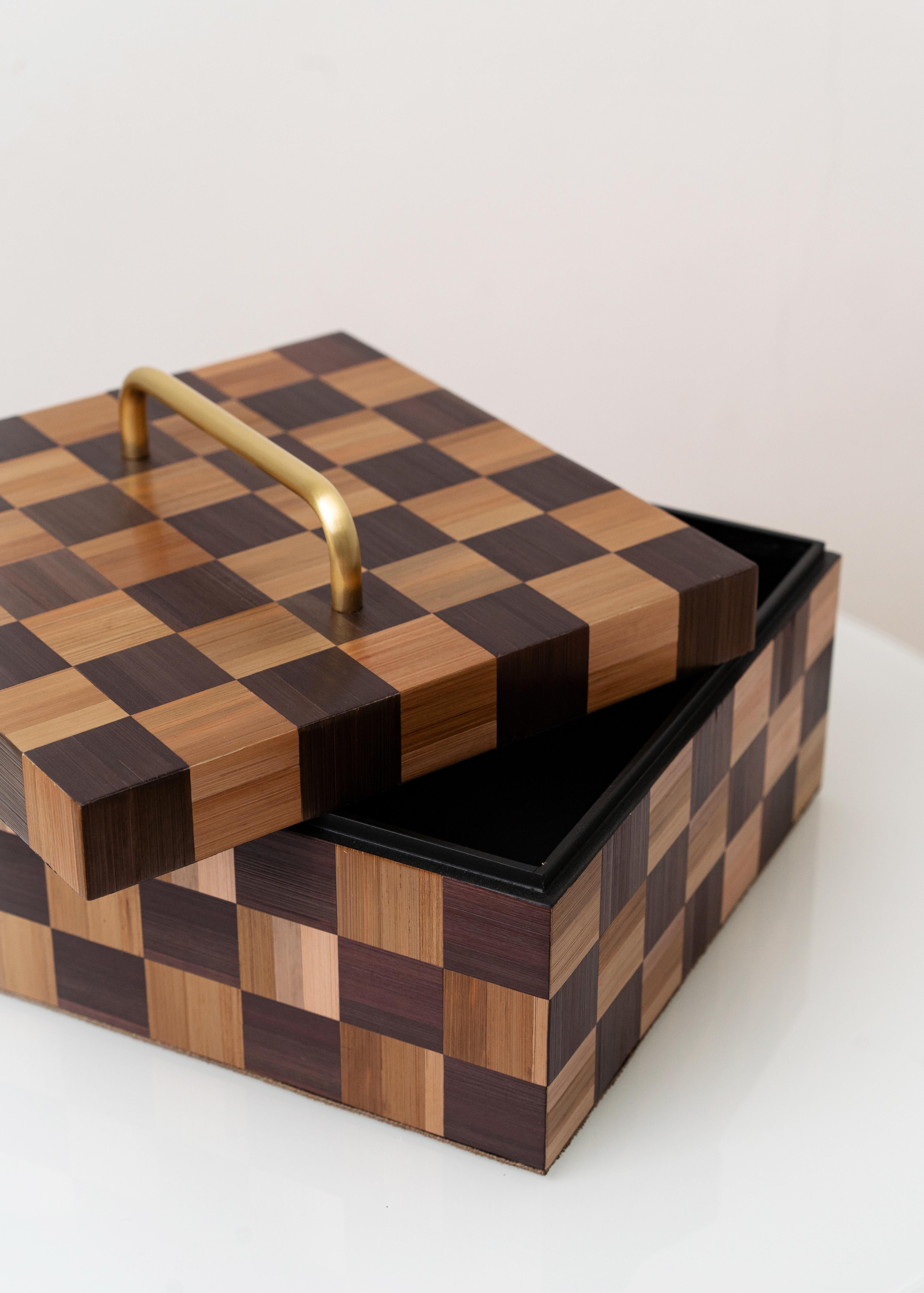 Caja del Tesoro Decorativa con Marquetería de Paja Artesanal Beige Marrón a Cuadros Ucraniano en venta