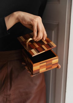 Decorative Treasure Box with Warm Color Straw Marquetry Subway Inlay Handcrafted