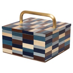 Caja del Tesoro Decorativa con Incrustación de Marquetería de Paja de Color Frío Hecha a Mano