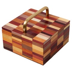 Caja del Tesoro Decorativa con Incrustación de Marquetería de Paja de Color Cálido Hecha a Mano