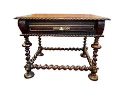 Decorative Trim Side Table with Barley Twist Legs, Portugal, 18th Century