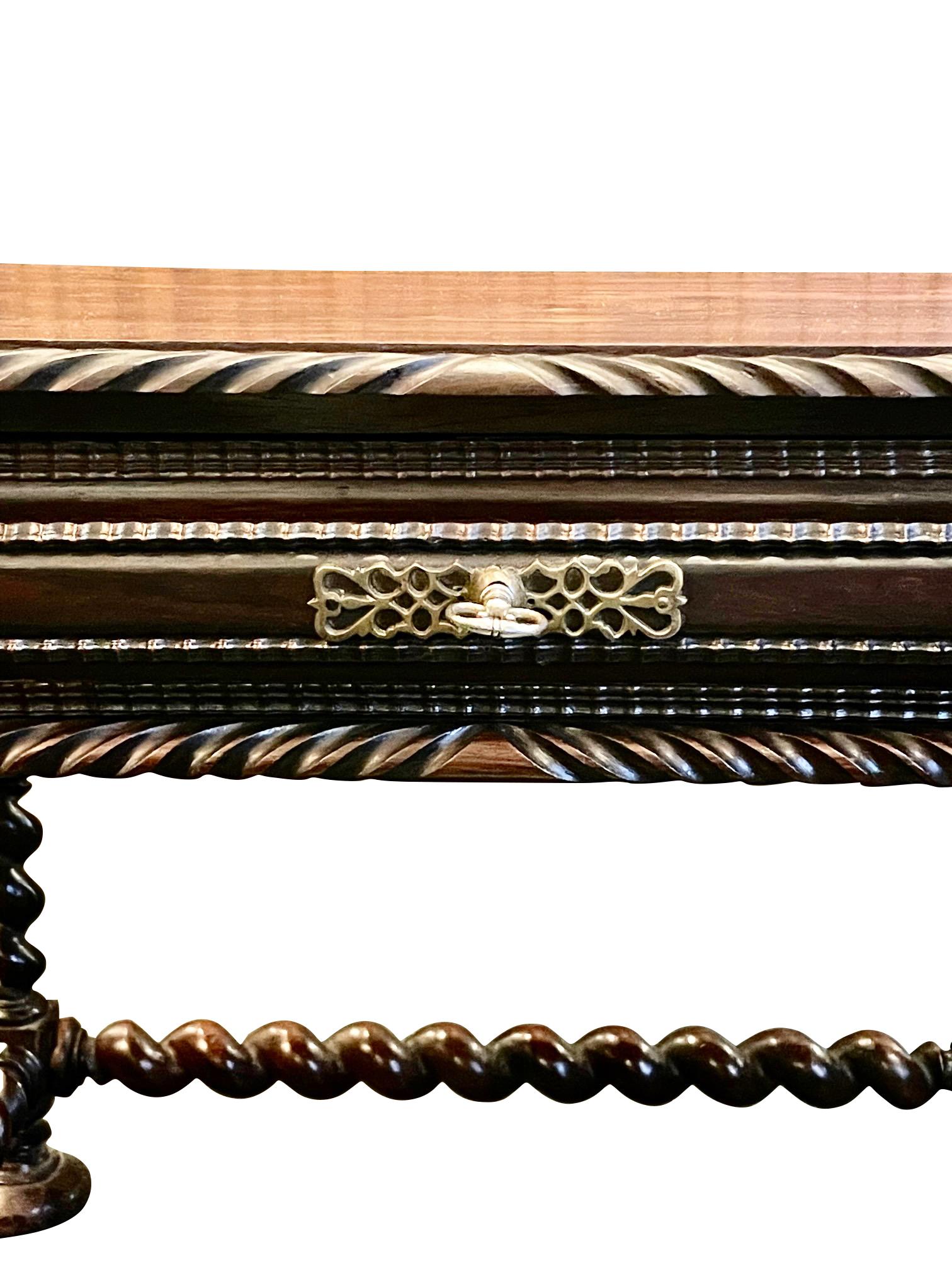 Portuguese Decorative Trim Side Table with Barley Twist Legs, Portugal, 18th Century For Sale