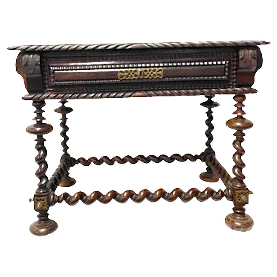 Decorative Trim Side Table with Barley Twist Legs, Portugal, 18th Century