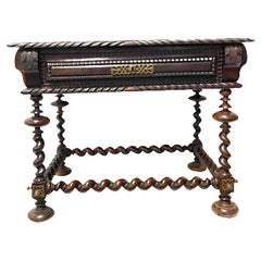 Decorative Trim Side Table with Barley Twist Legs, Portugal, 18th Century