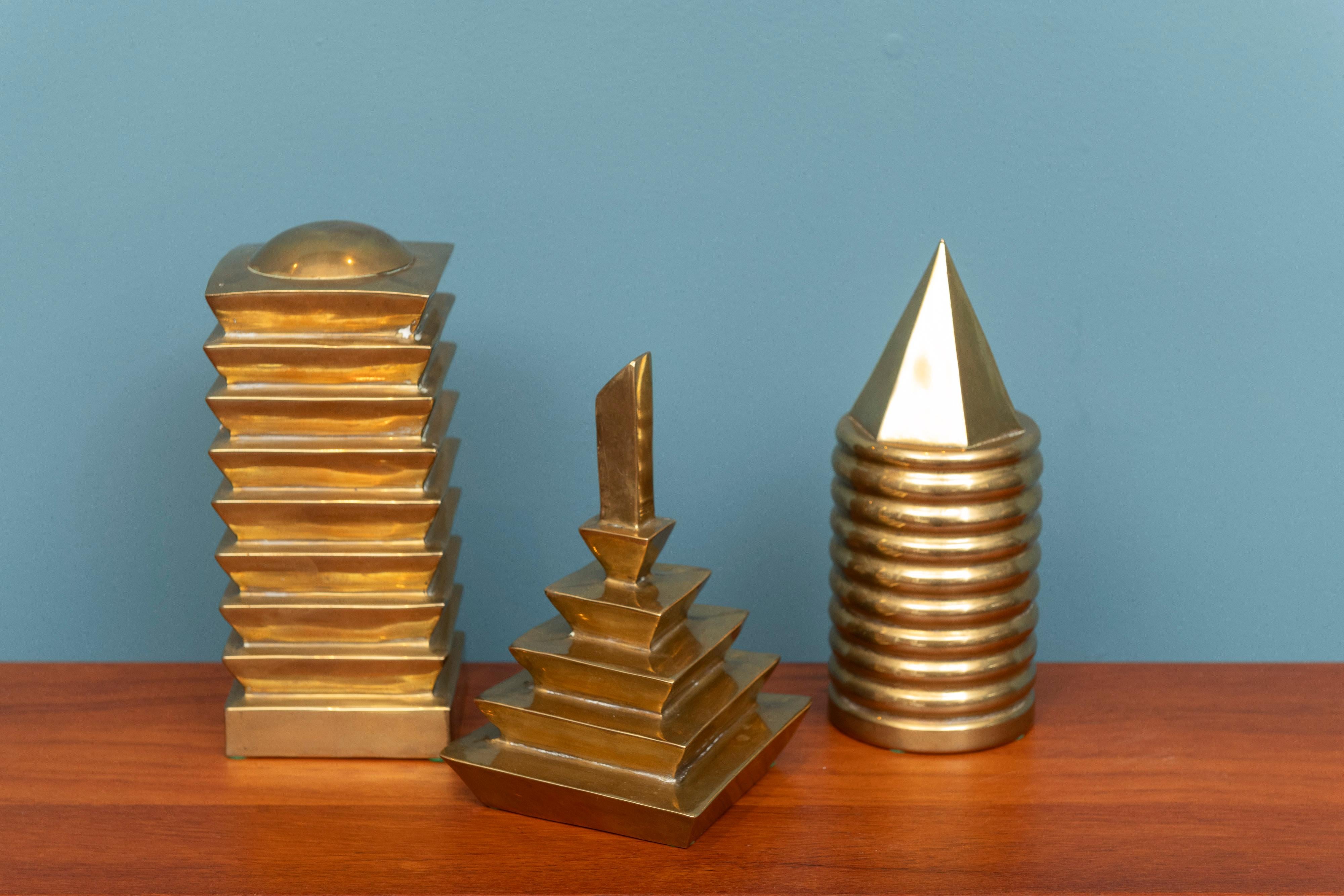 Decorative Trio of Geometric Brass Objects In Good Condition For Sale In San Francisco, CA