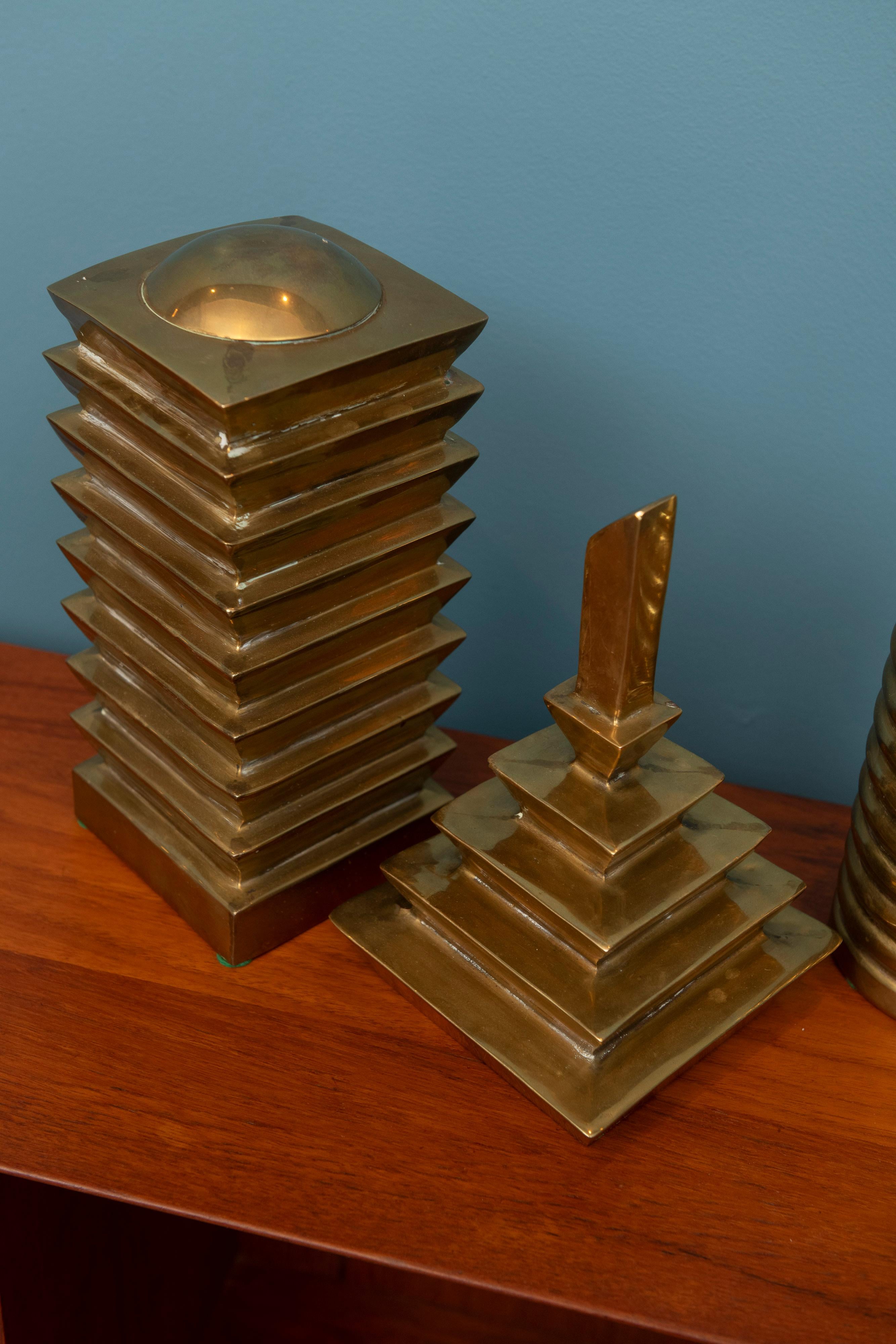 Decorative Trio of Geometric Brass Objects For Sale 1