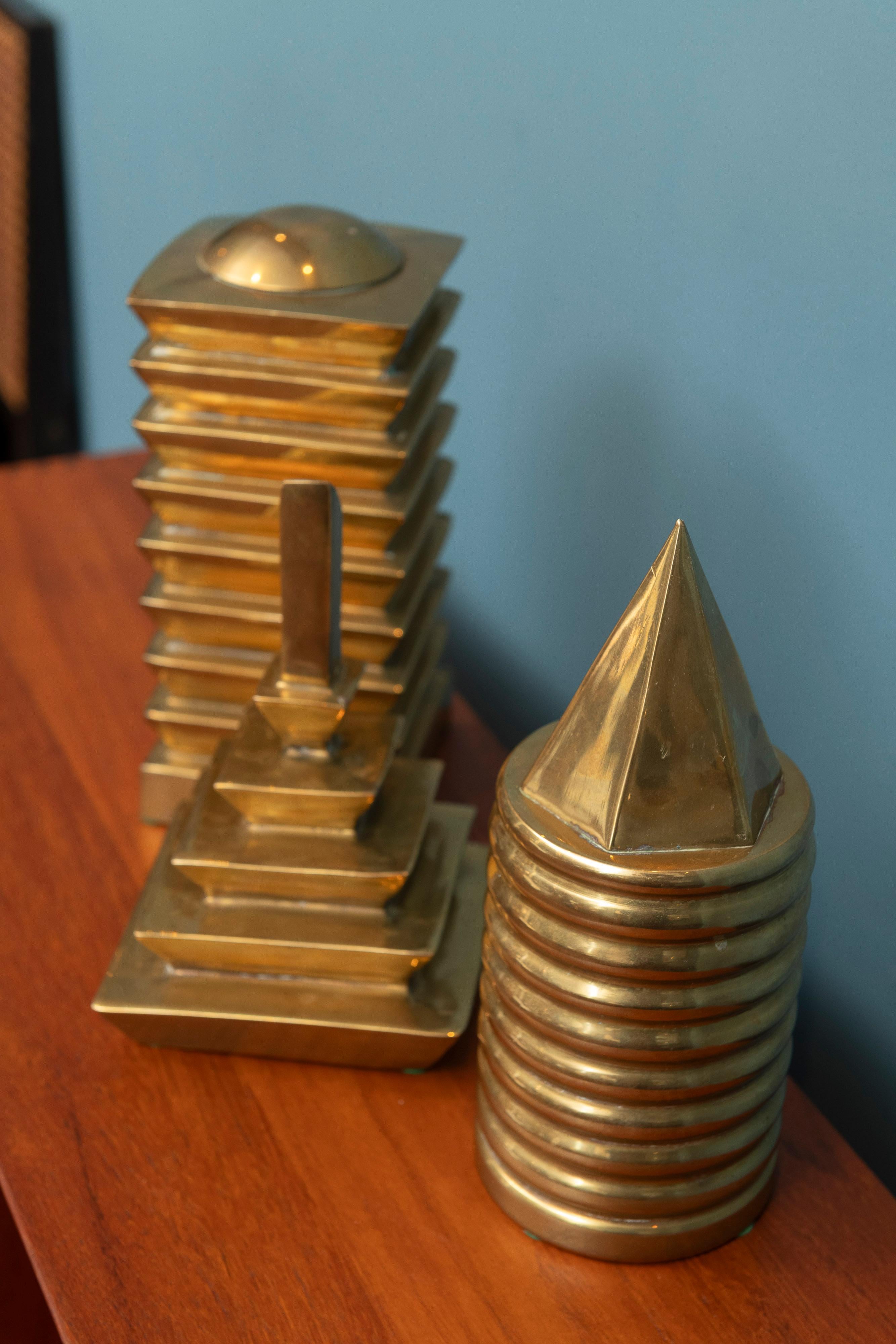 Decorative Trio of Geometric Brass Objects For Sale 2