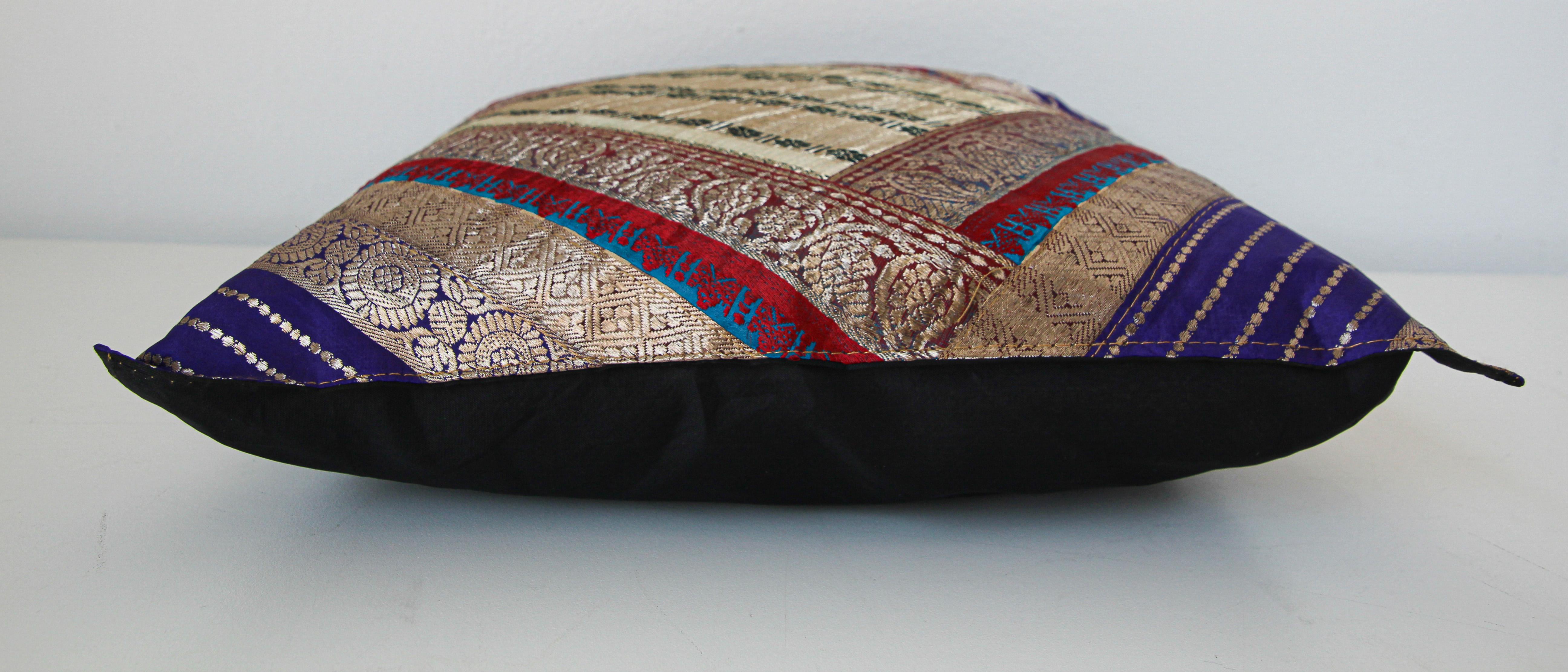 20th Century Decorative Trow Pillow Made from Vintage Sari Borders, India For Sale