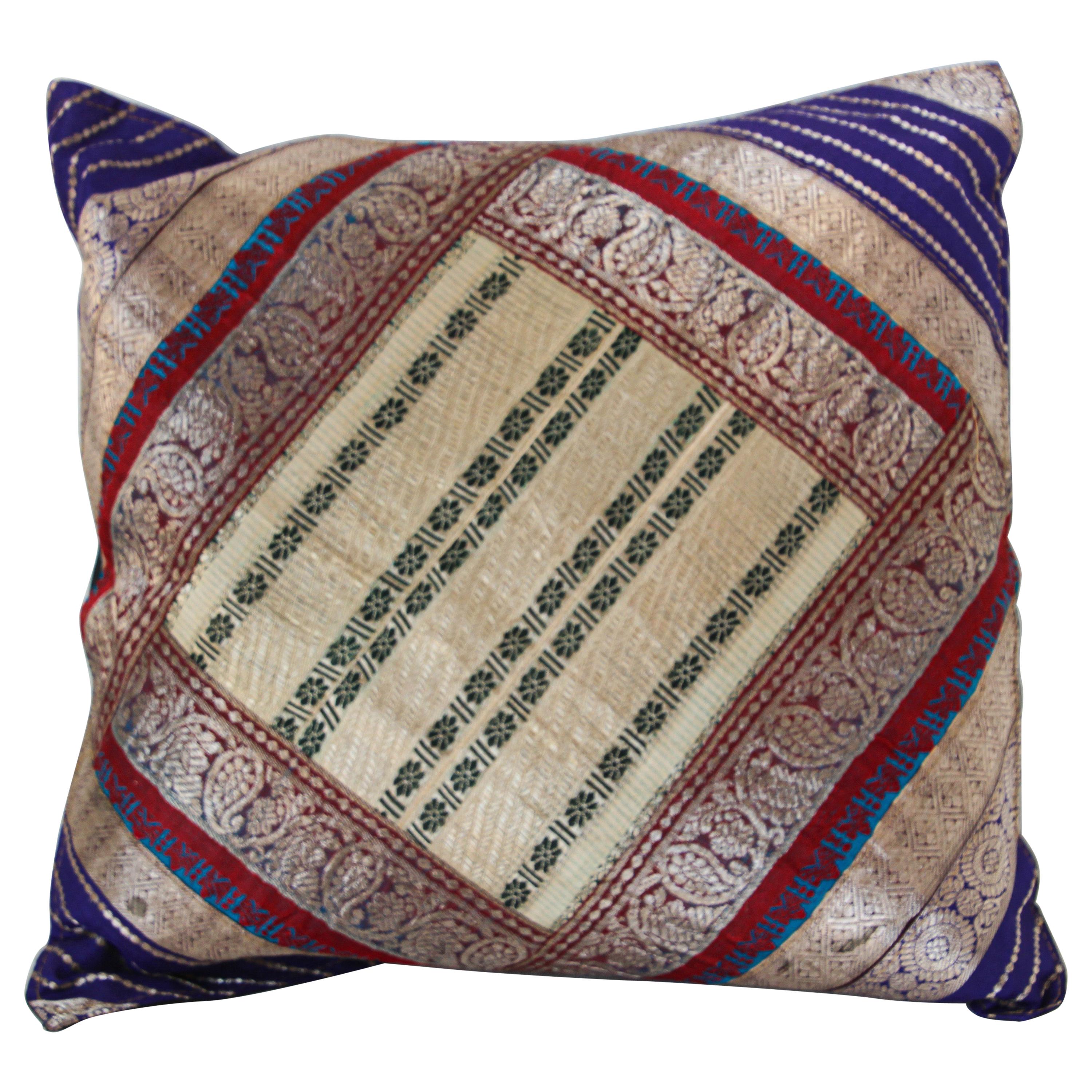 Decorative Trow Pillow Made from Vintage Sari Borders, India For Sale
