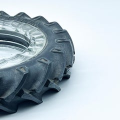 Decorative tyre valet tray in glass, automotive memorabilia, car model