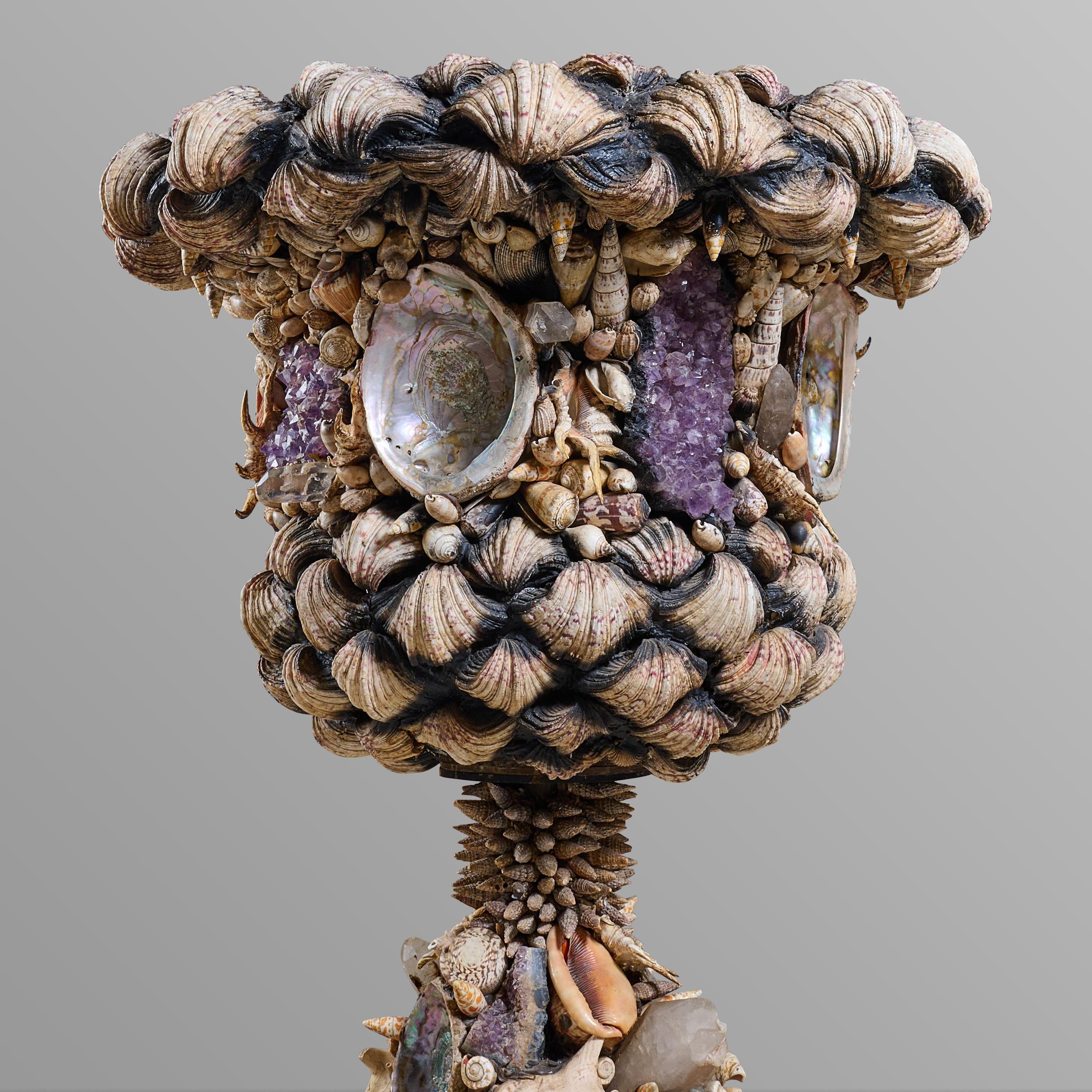 American Decorative Urn with Shells and Crystals