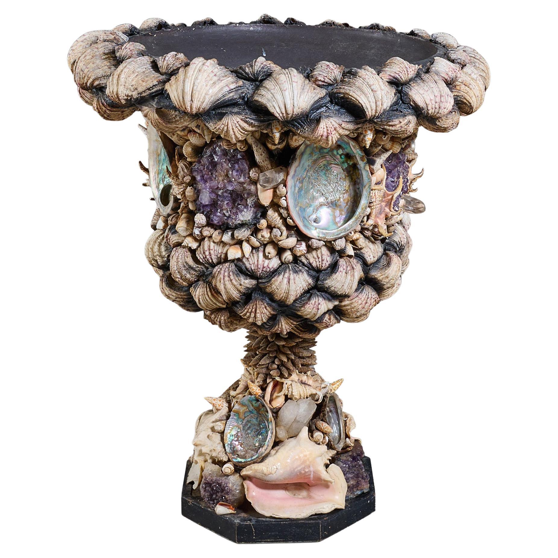 Decorative Urn with Shells and Crystals