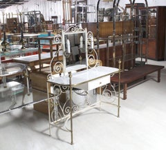 Decorative Vanity Dressing Table Milk Glass Top Metal Scroll Brass Hardware