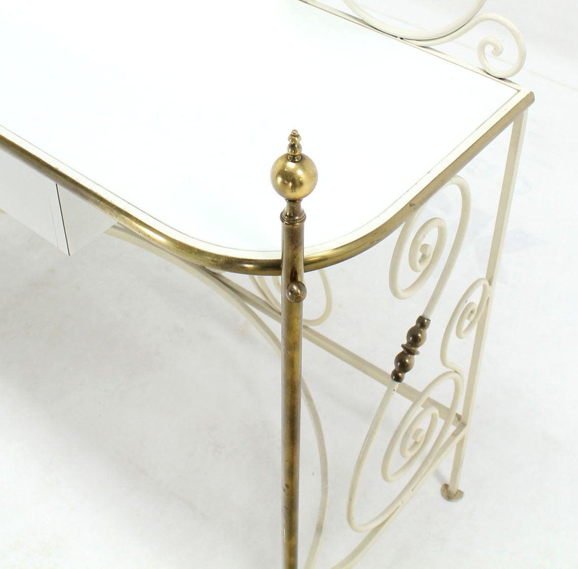 Decorative Vanity Dressing Table Milk Glass Top Metal Scroll Brass Hardware MINT For Sale 1