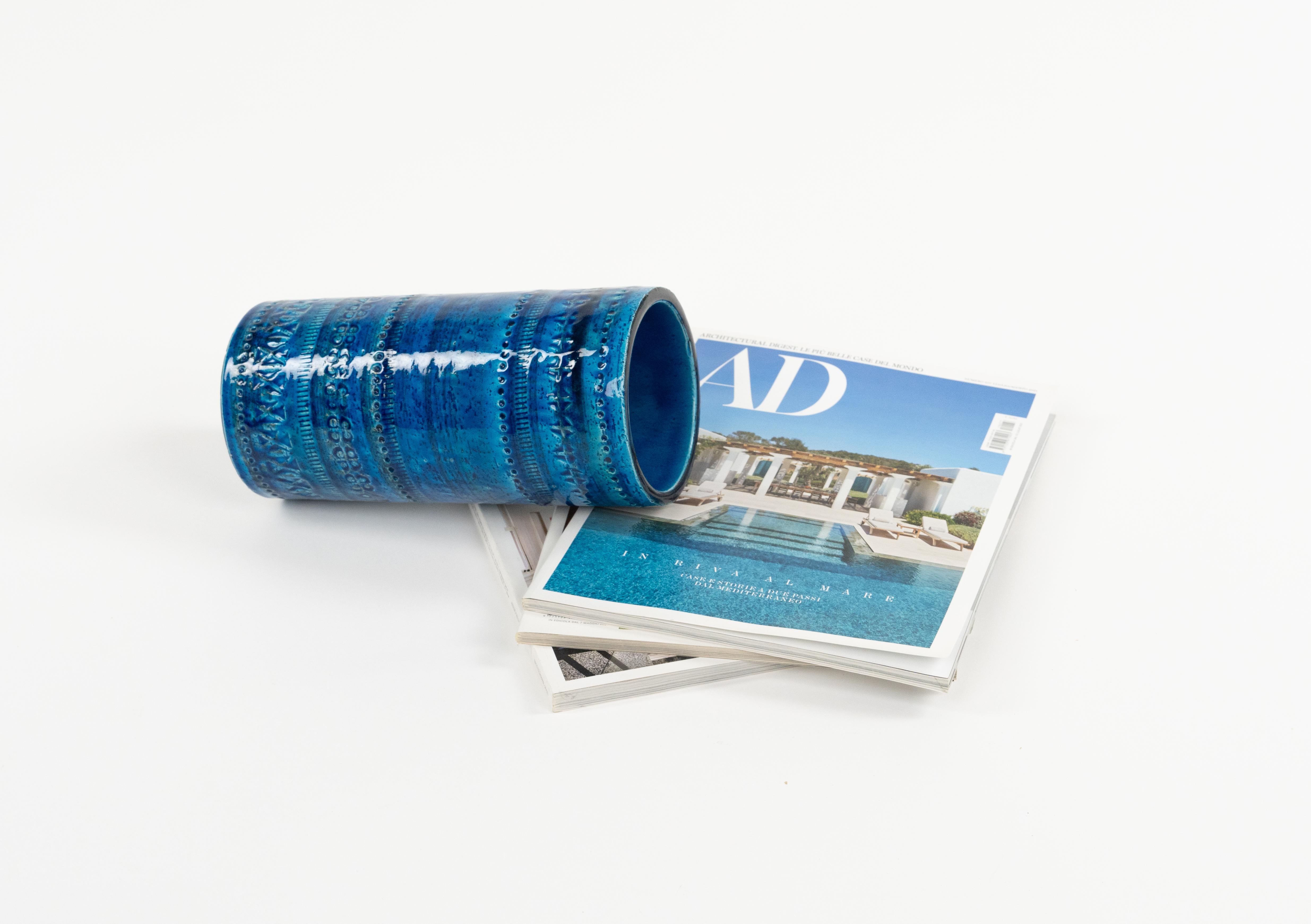 Decorative Vase Blue Ceramic by Aldo Londi for Bitossi, Italy 1970s For Sale 5