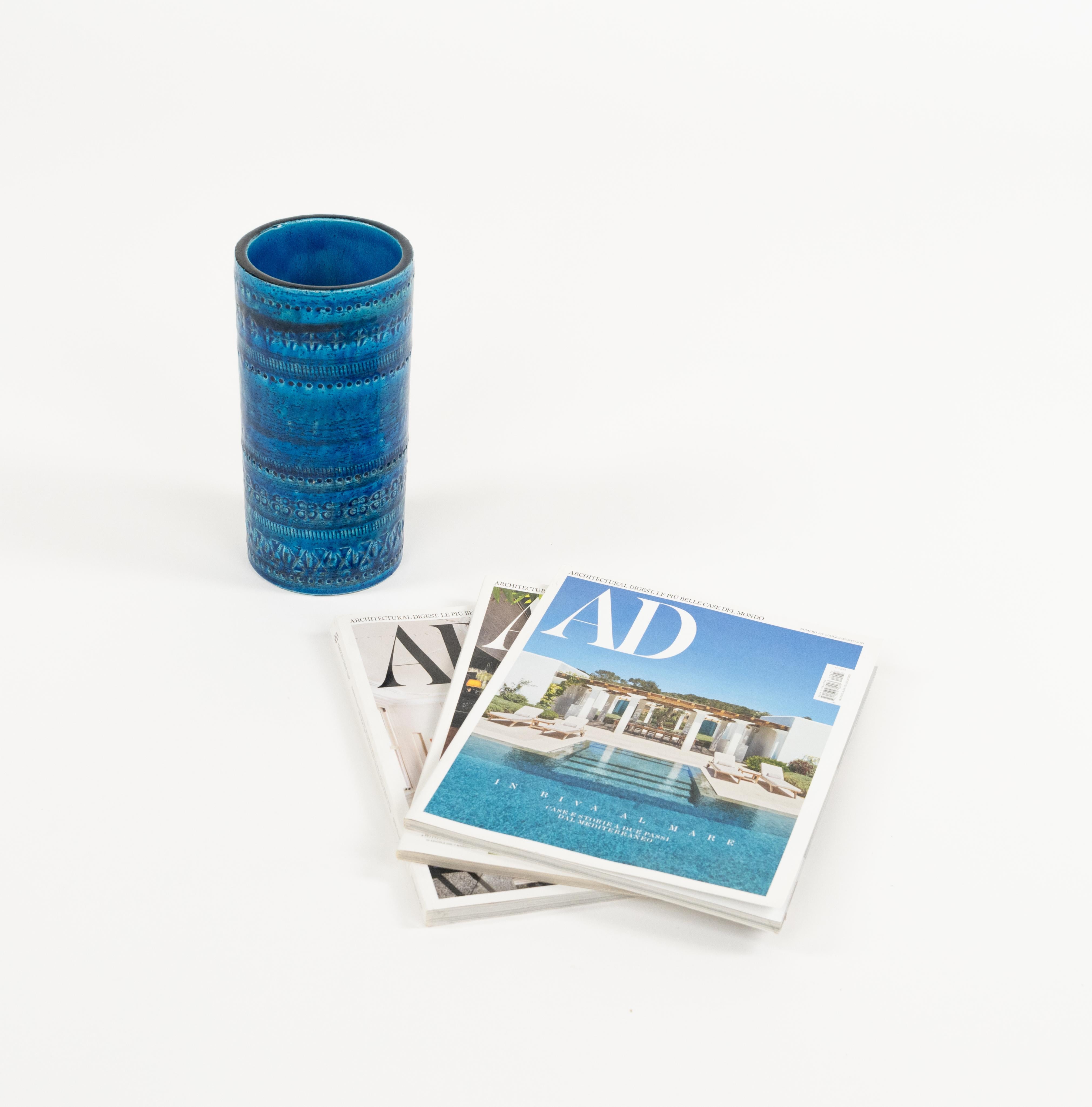 Italian Decorative Vase Blue Ceramic by Aldo Londi for Bitossi, Italy 1970s For Sale