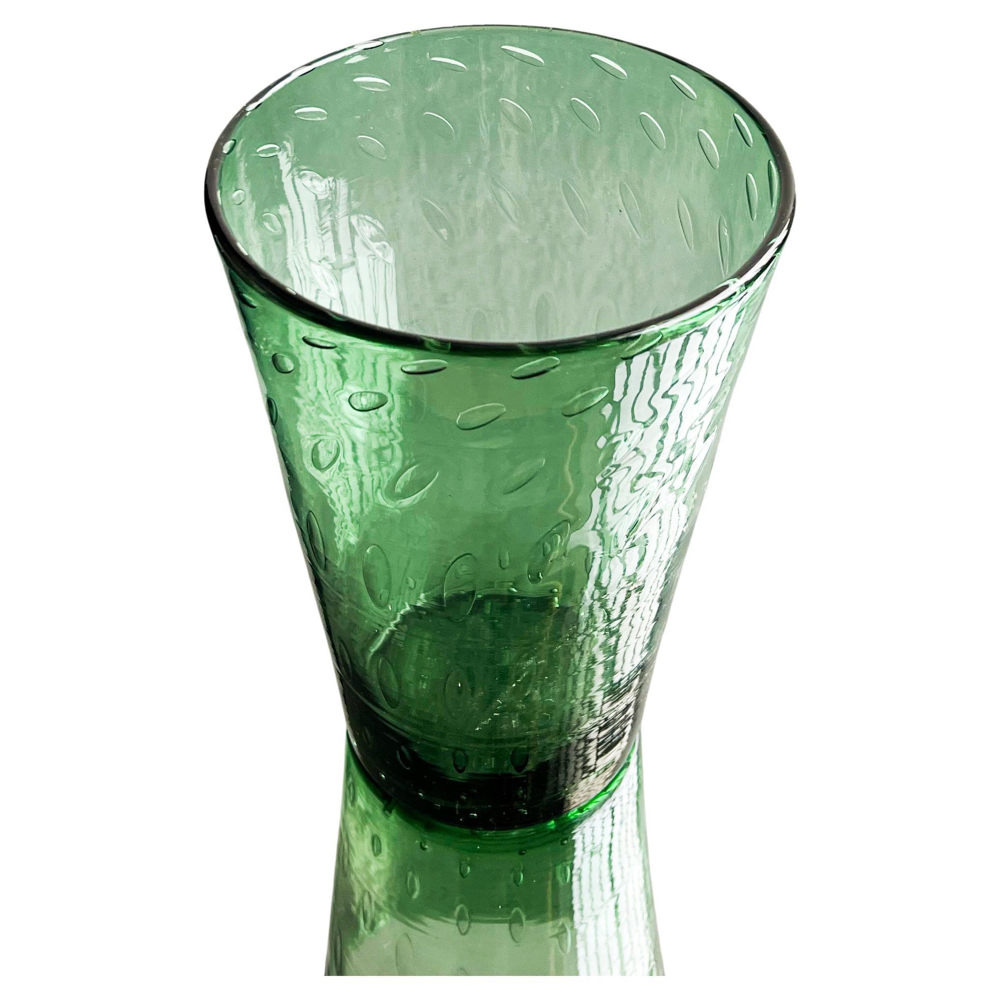 Decorative Vase in Green Bullicante Glass, Vetrerie di Empoli, Italian Design