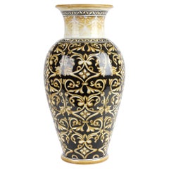 Vase Vessel Hand Painted Ornament Majolica Damask Renaissance Black Yellow Italy