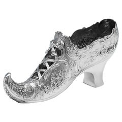 Decorative Victorian Antique Sterling Silver Shoe Model, London, 1896