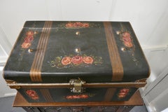 Decorative Victorian Painted Tin Travel Trunk