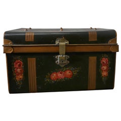 Antique Decorative Victorian Painted Tin Travel Trunk