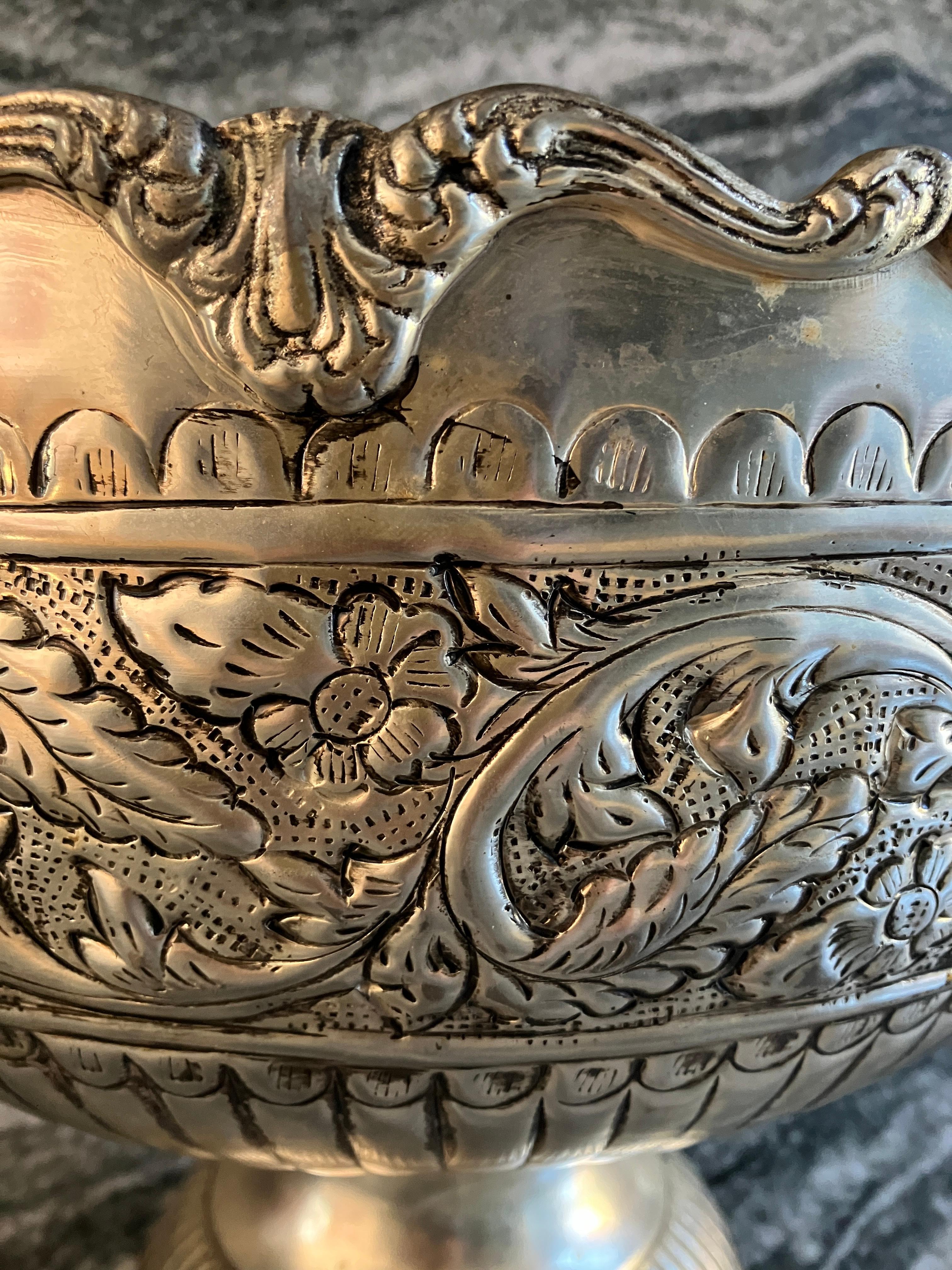 Embossed English Antique Victorian Silver Large Punch Bowl / Champagne Cooler