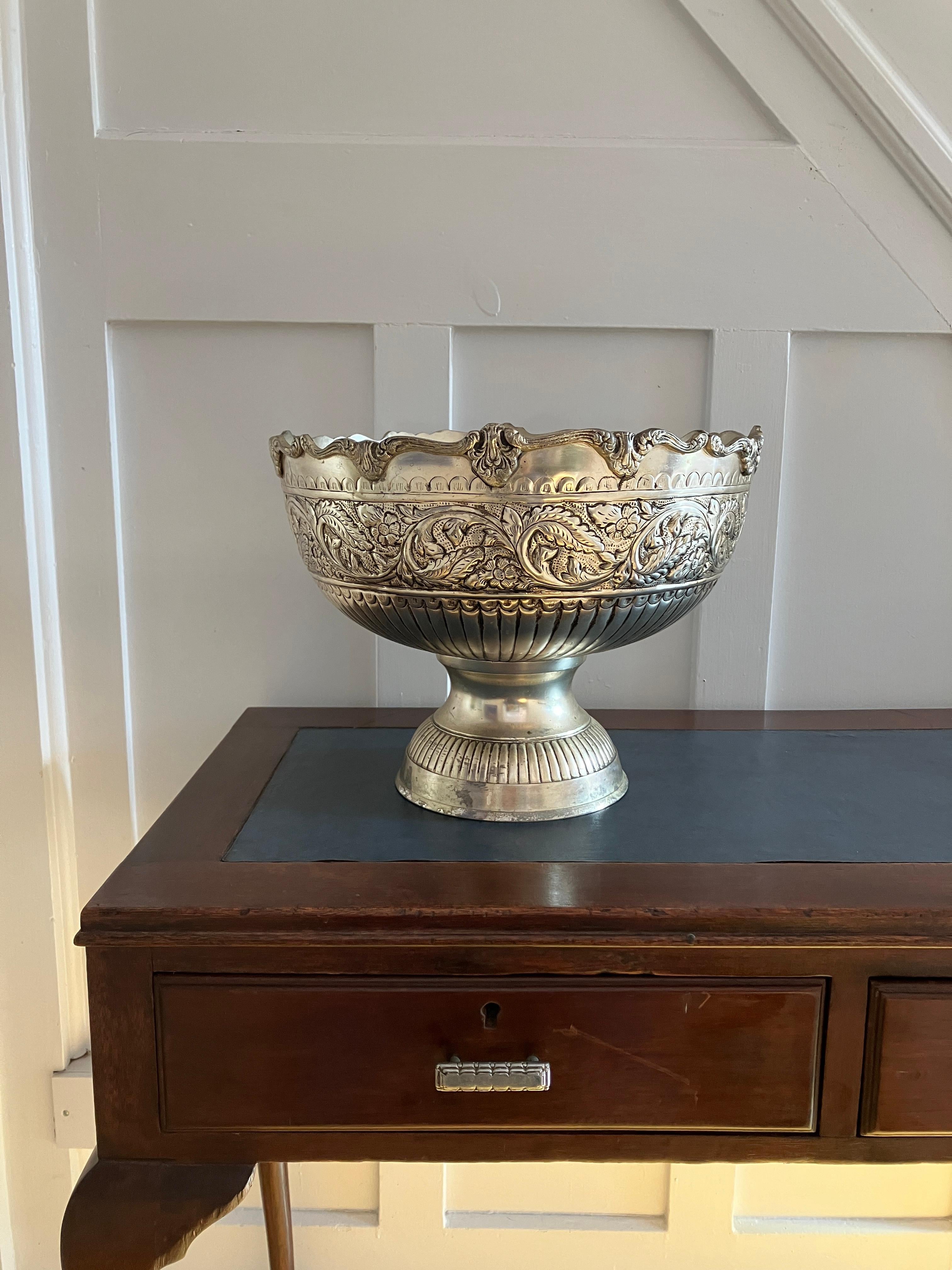 Late 19th Century English Antique Victorian Silver Large Punch Bowl / Champagne Cooler