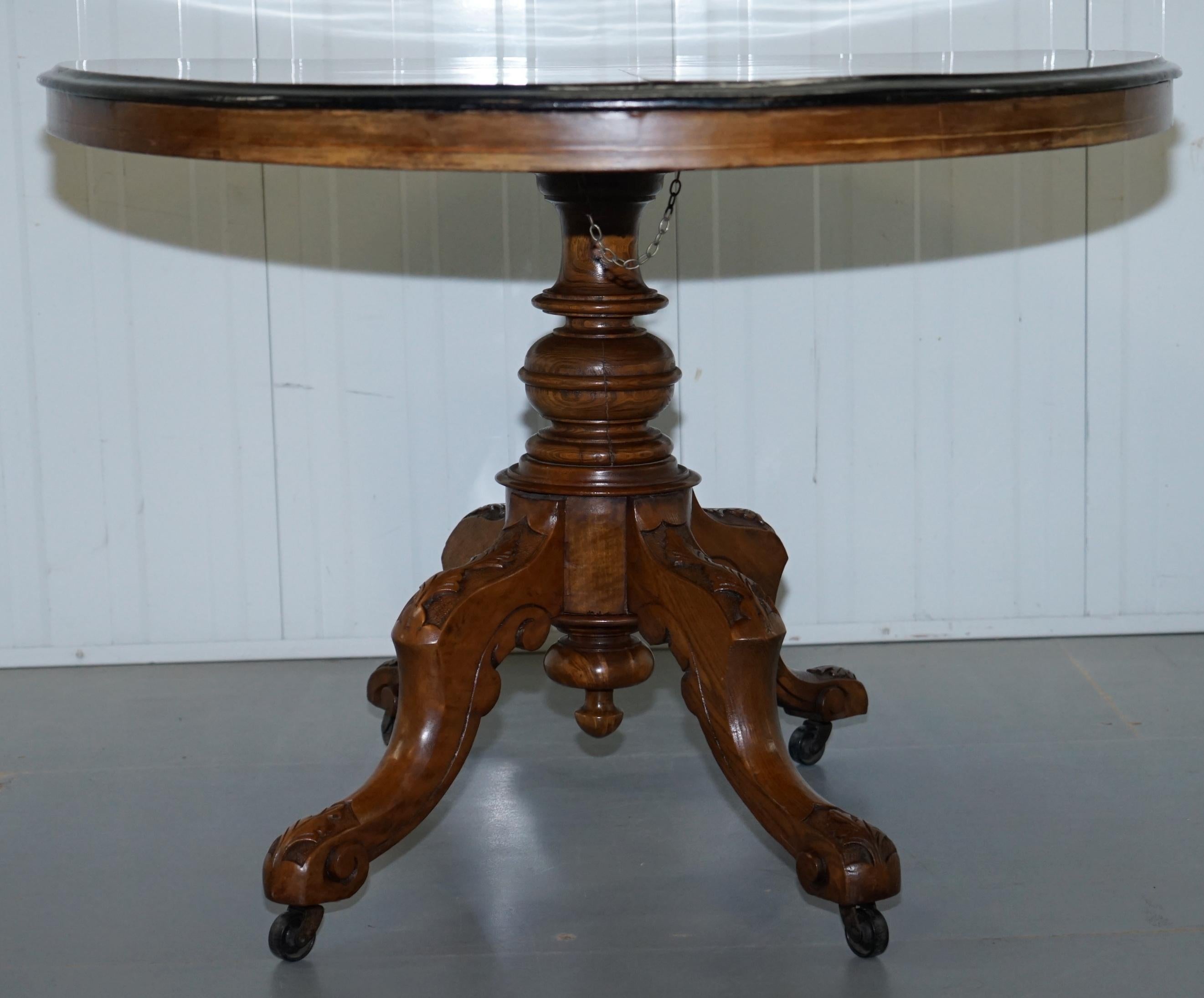 Decorative Victorian Walnut Marquetry Inlaid Loo Tilt-Top Breakfast Table 7