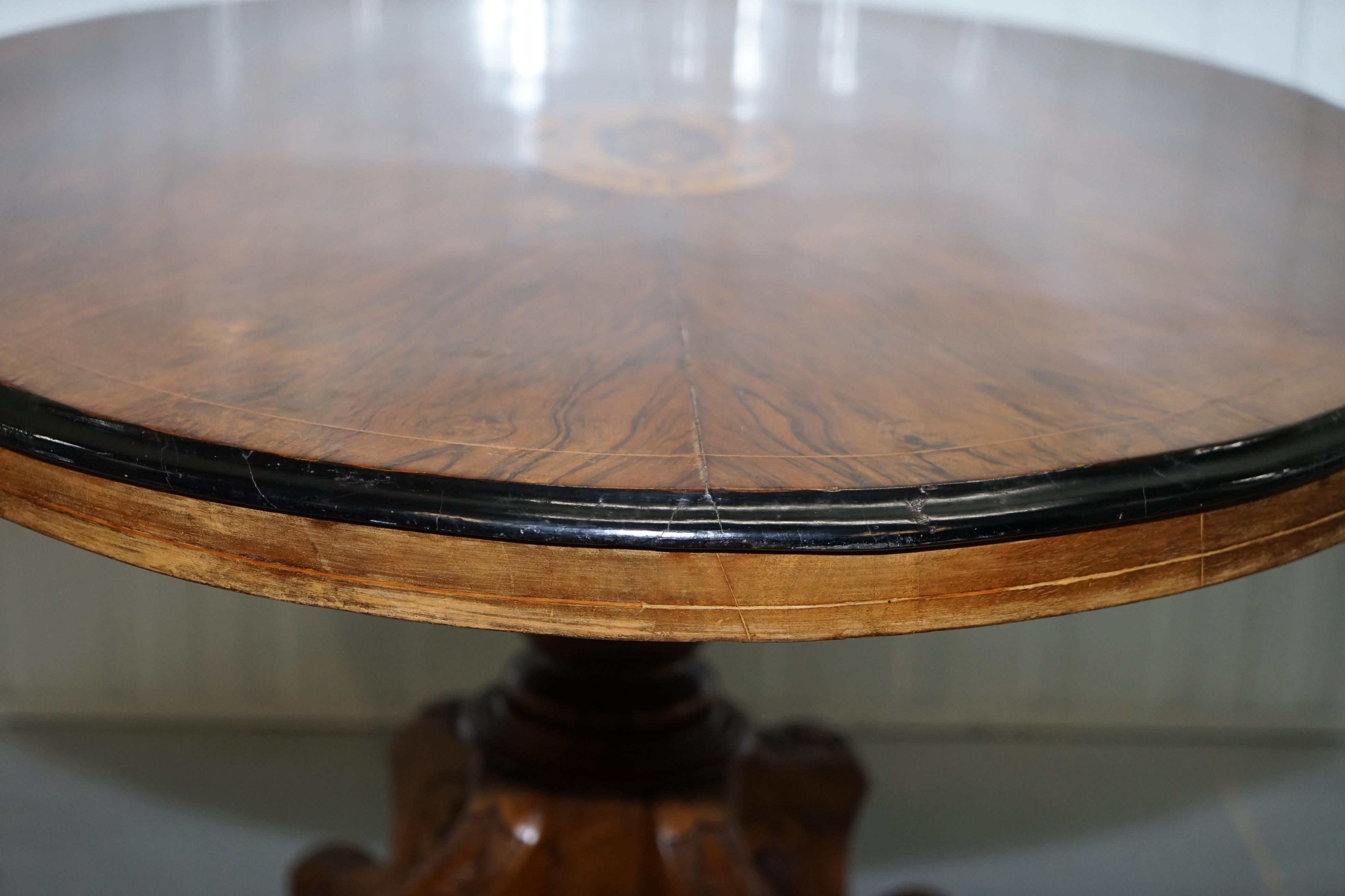 Decorative Victorian Walnut Marquetry Inlaid Loo Tilt-Top Breakfast Table 9