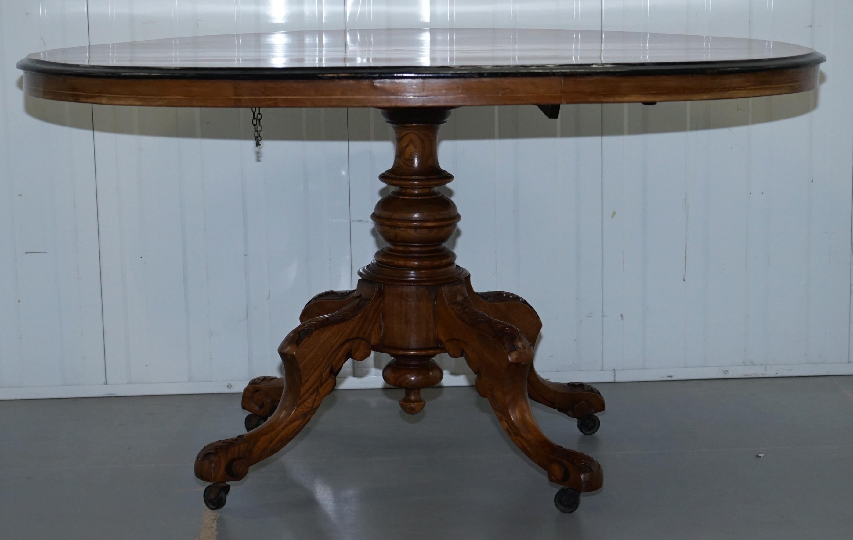 Decorative Victorian Walnut Marquetry Inlaid Loo Tilt-Top Breakfast Table 1