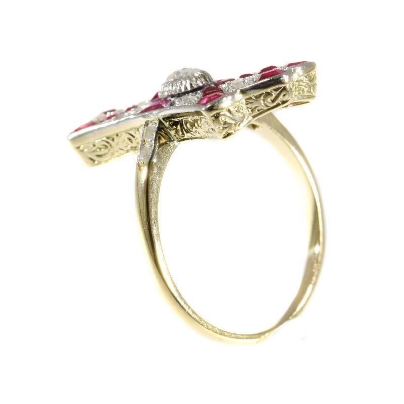 Women's Decorative Vintage Art Deco Ruby and Diamond Engagement Ring