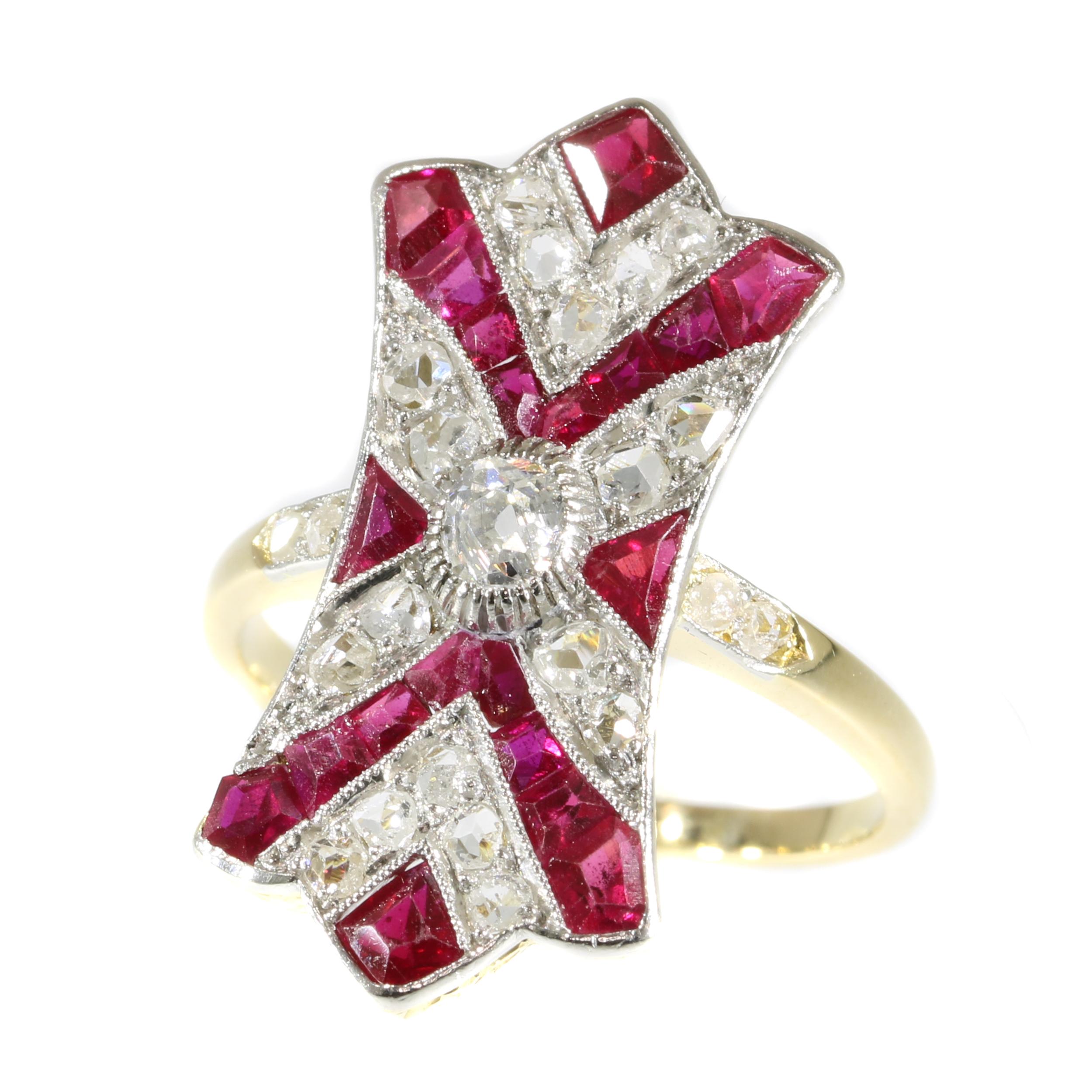 Decorative Vintage Art Deco Ruby and Diamond Engagement Ring