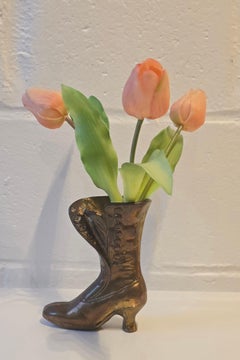 Decorative Vintage Brass Boot Sculptural Vase