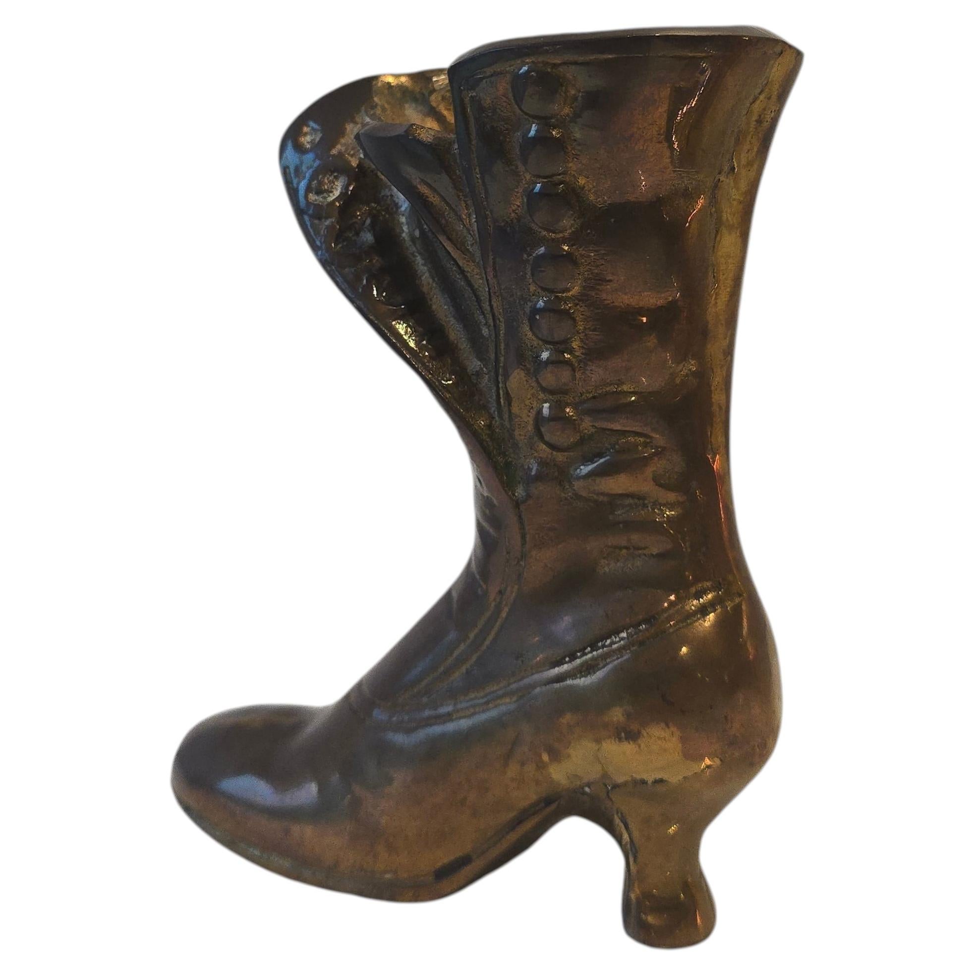 Decorative Vintage Brass Boot Sculptural Vase