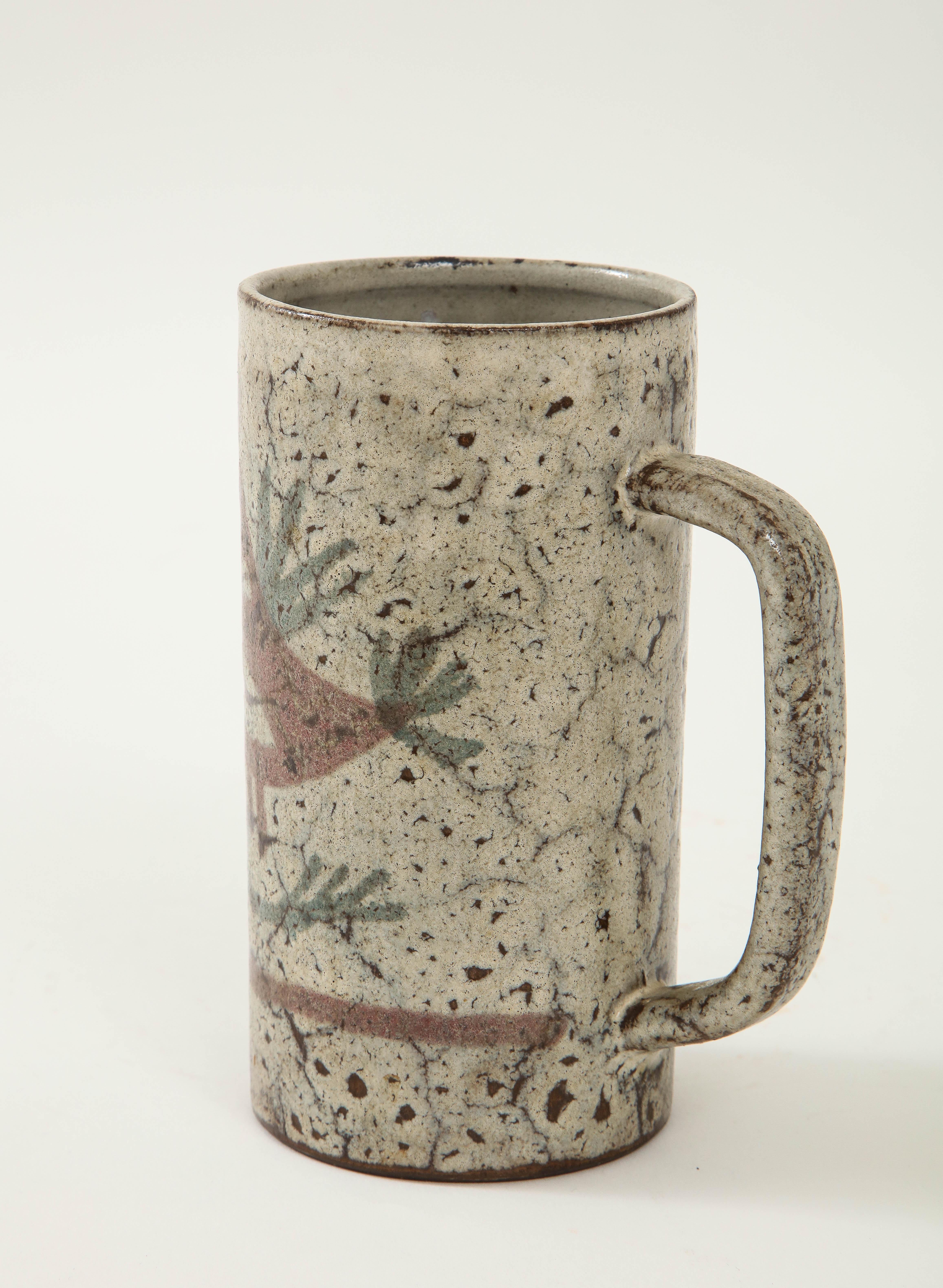 20th Century Decorative Hand-Painted Ceramic Jug by Gustave Raynaud, Vallauris, France, 1960  For Sale