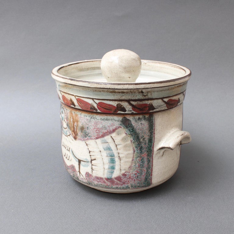 Decorative Vintage Ceramic Pot with Lid by Gustave Reynaud, Le Mûrier