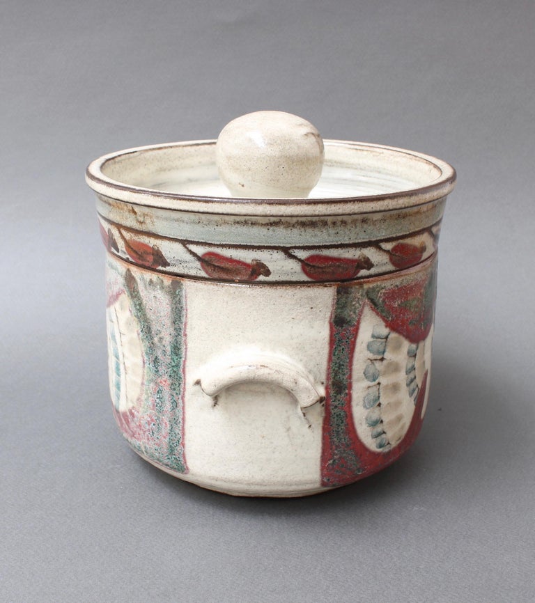 Decorative Vintage Ceramic Pot with Lid by Gustave Reynaud, Le Mûrier