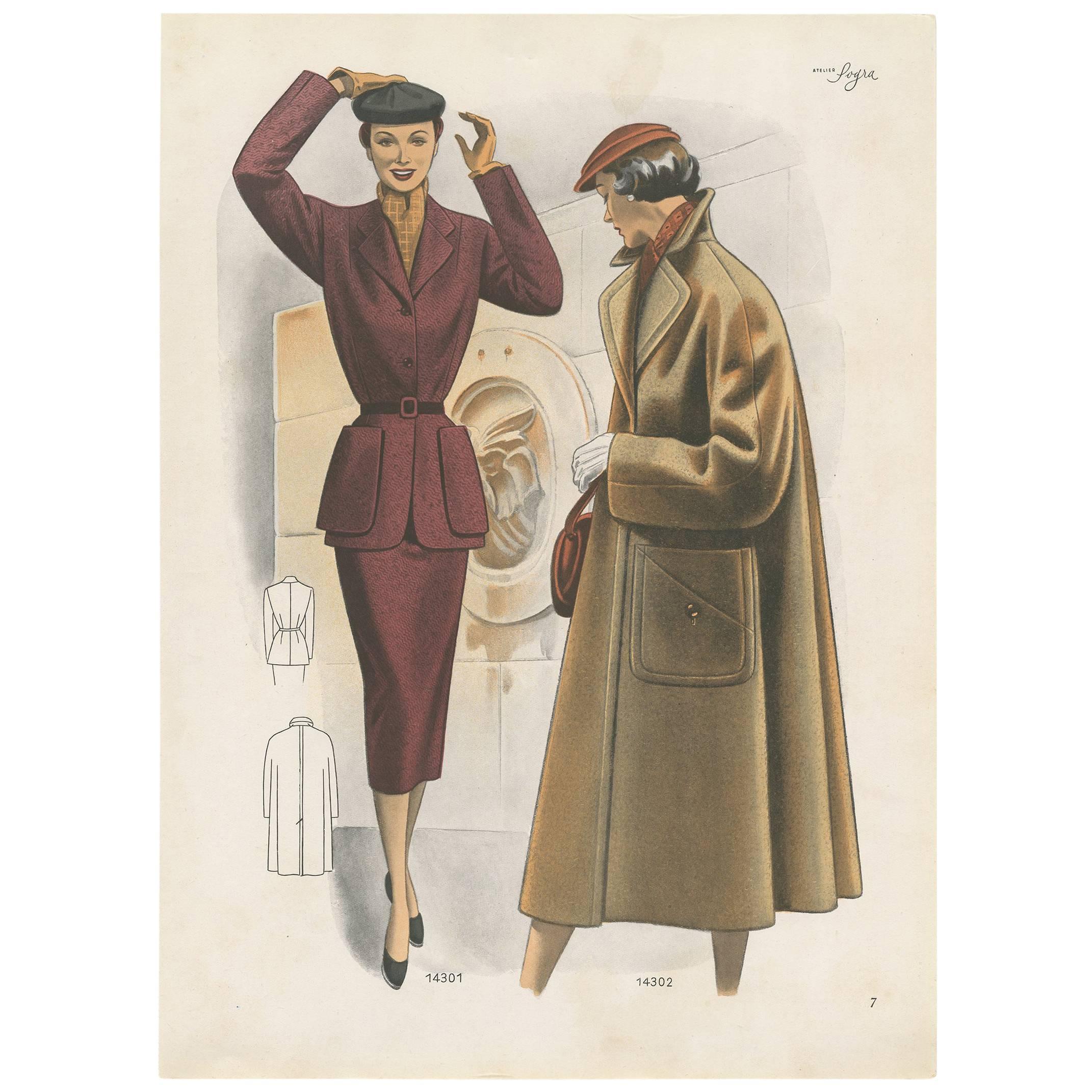 Dekorativer Vintage-Mode-Druck, veröffentlicht in Ladies' Styles, 1952