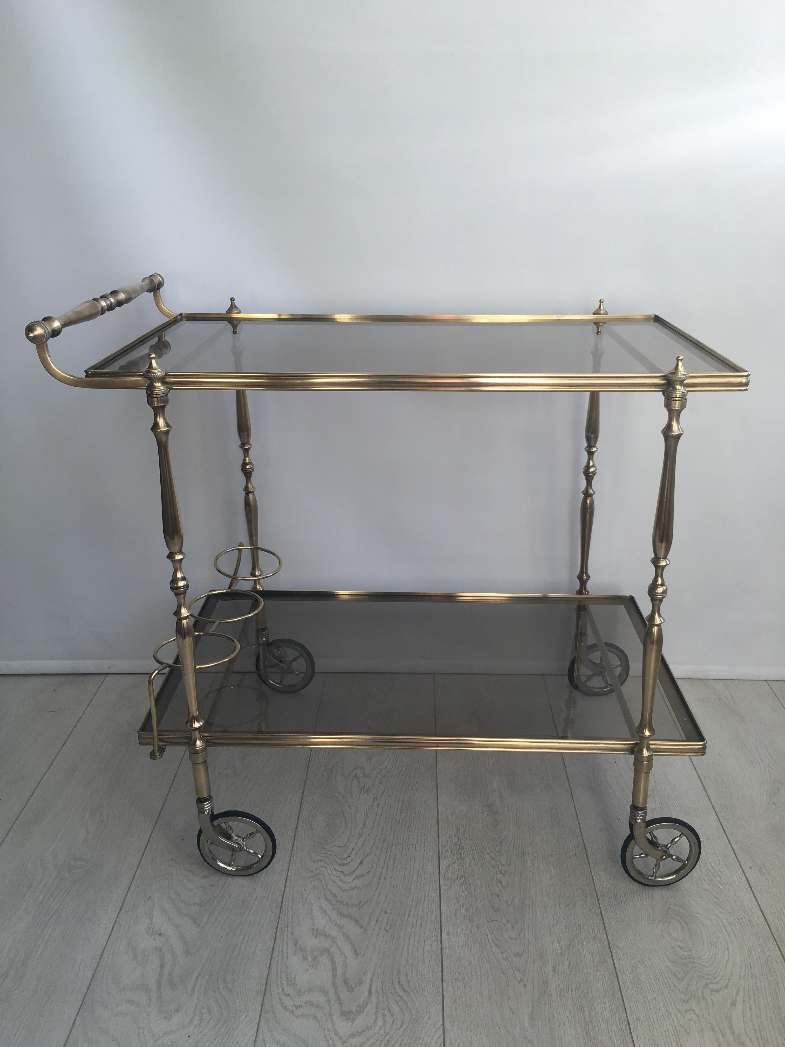 Decorative Vintage French Brass Drinks Trolley or Bar Cart For Sale 2