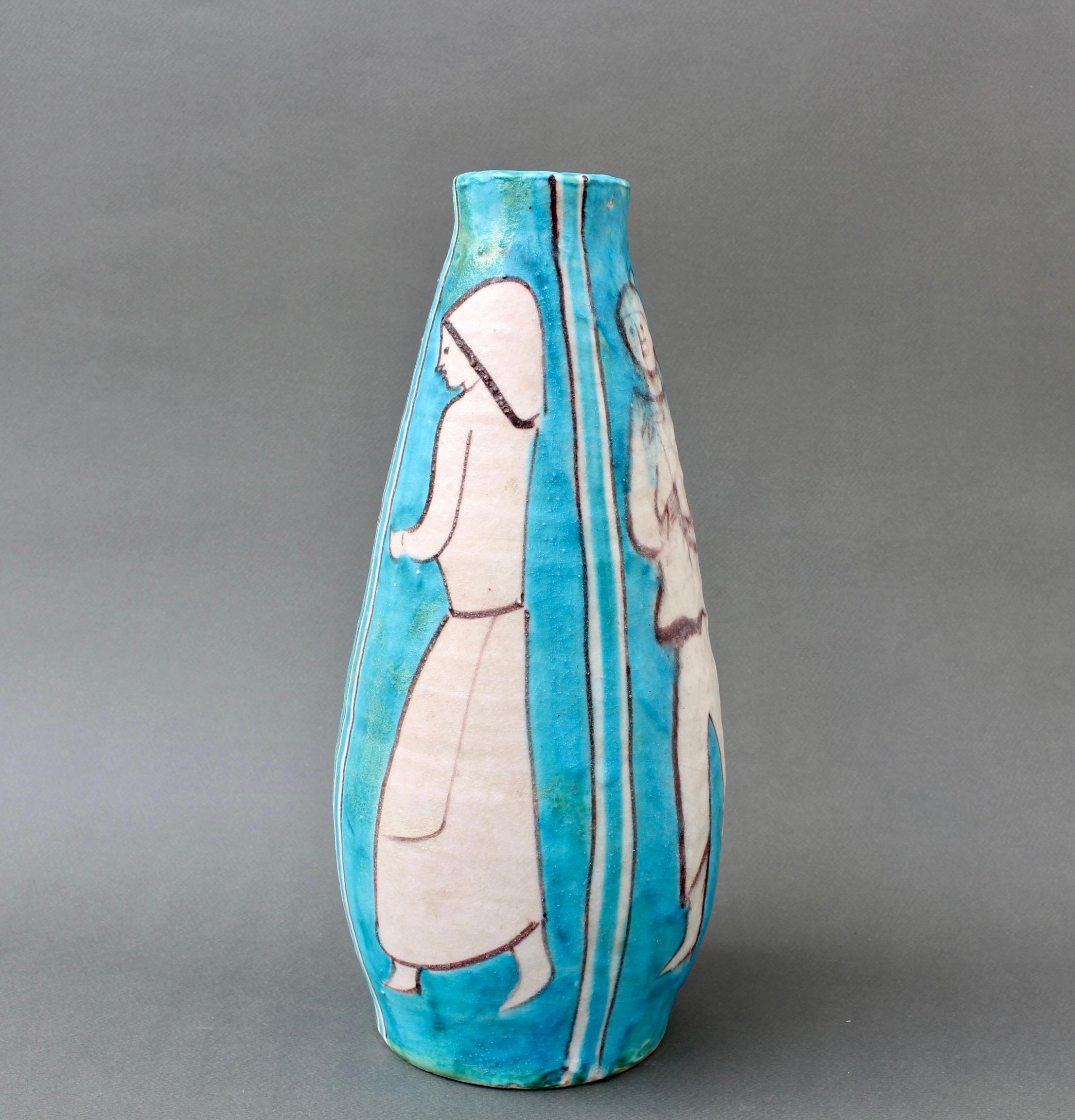 Hand-Painted Decorative Vintage Italian Ceramic Vase by C.A.S. Vietri 'circa 1950s' For Sale