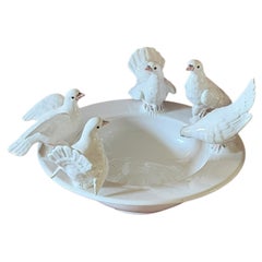 Decorative Vintage Italian White Ceramic Bird Bowl