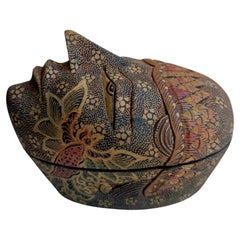 Decorative Vintage Javanese Batik Folk Art Wooden Mask Trinket Box