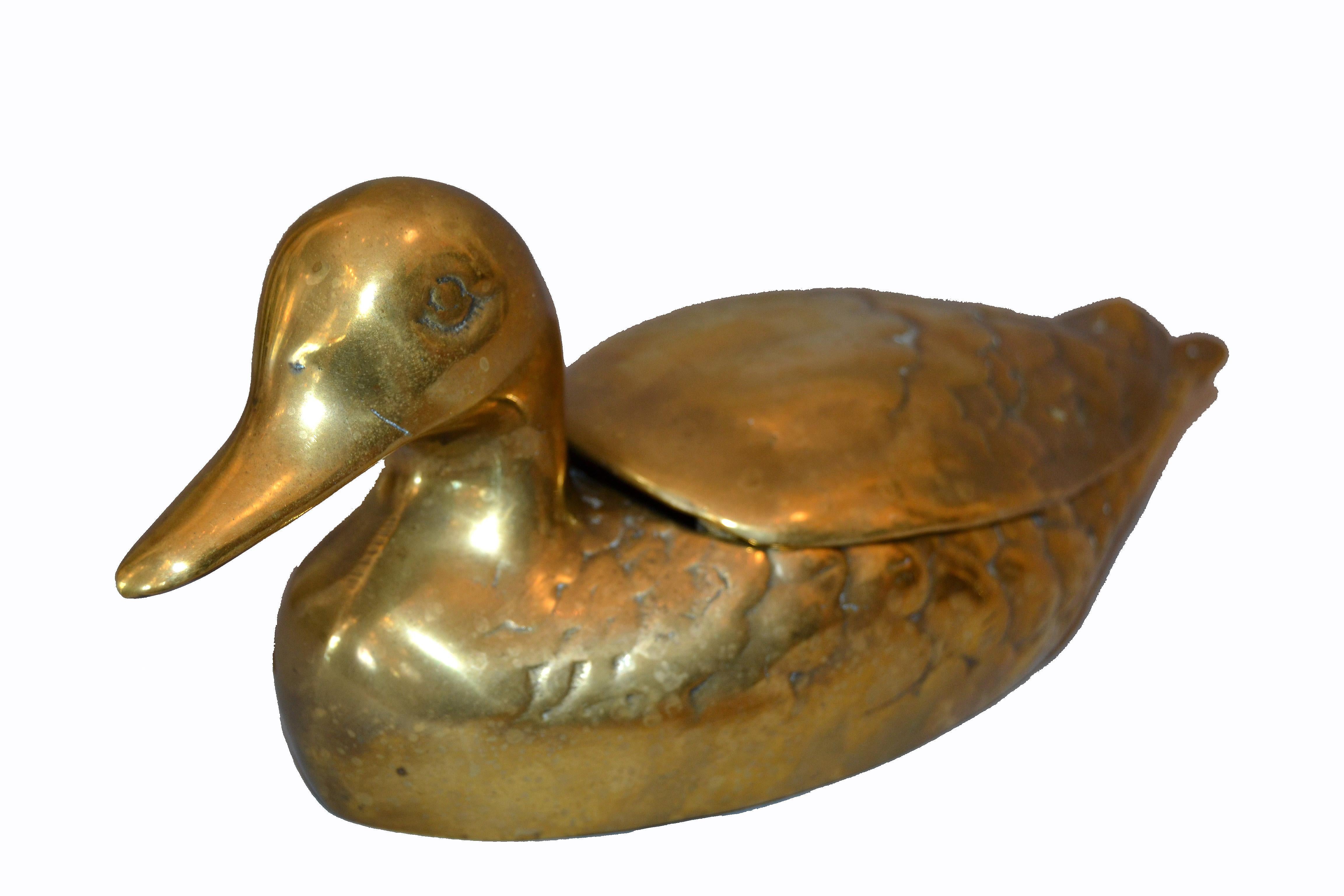 Decorative Vintage Lidded Cast Brass Duck Box, Jewelry Box, Desk Accessory 2